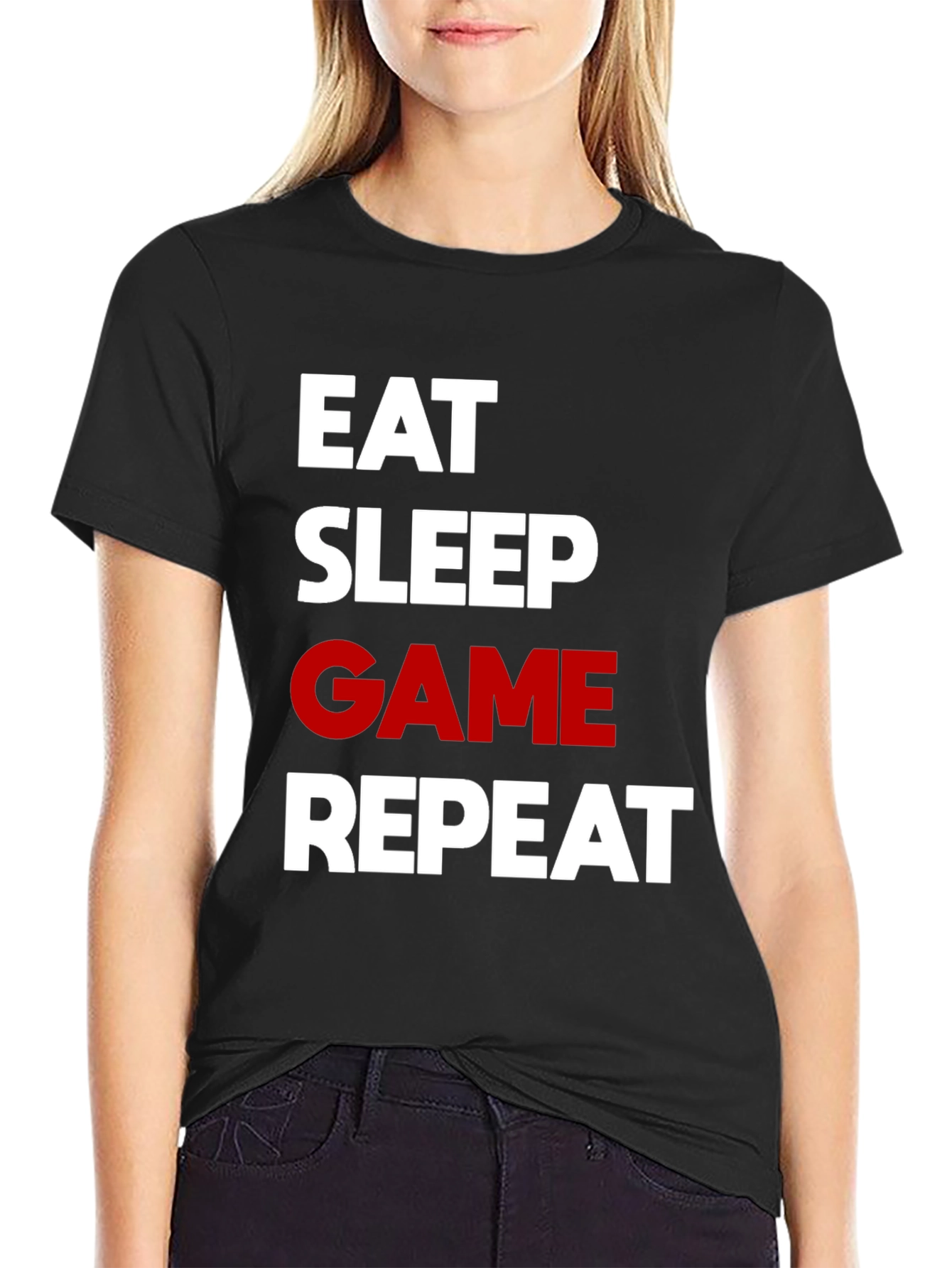 Eat Sleep Game Repeat Black Graphic Tee