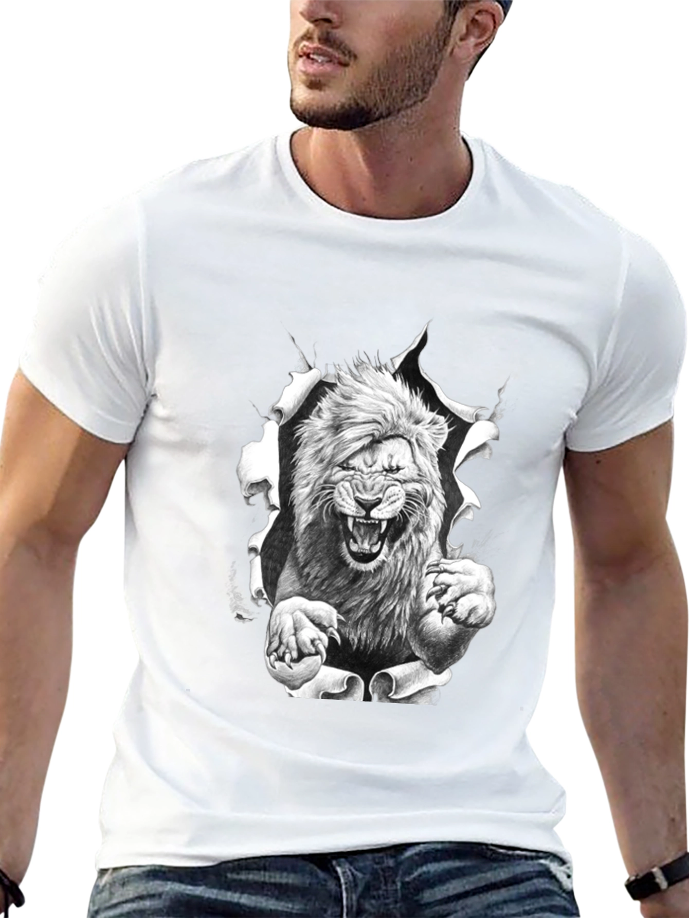 Lion Graphic Print Black Tee