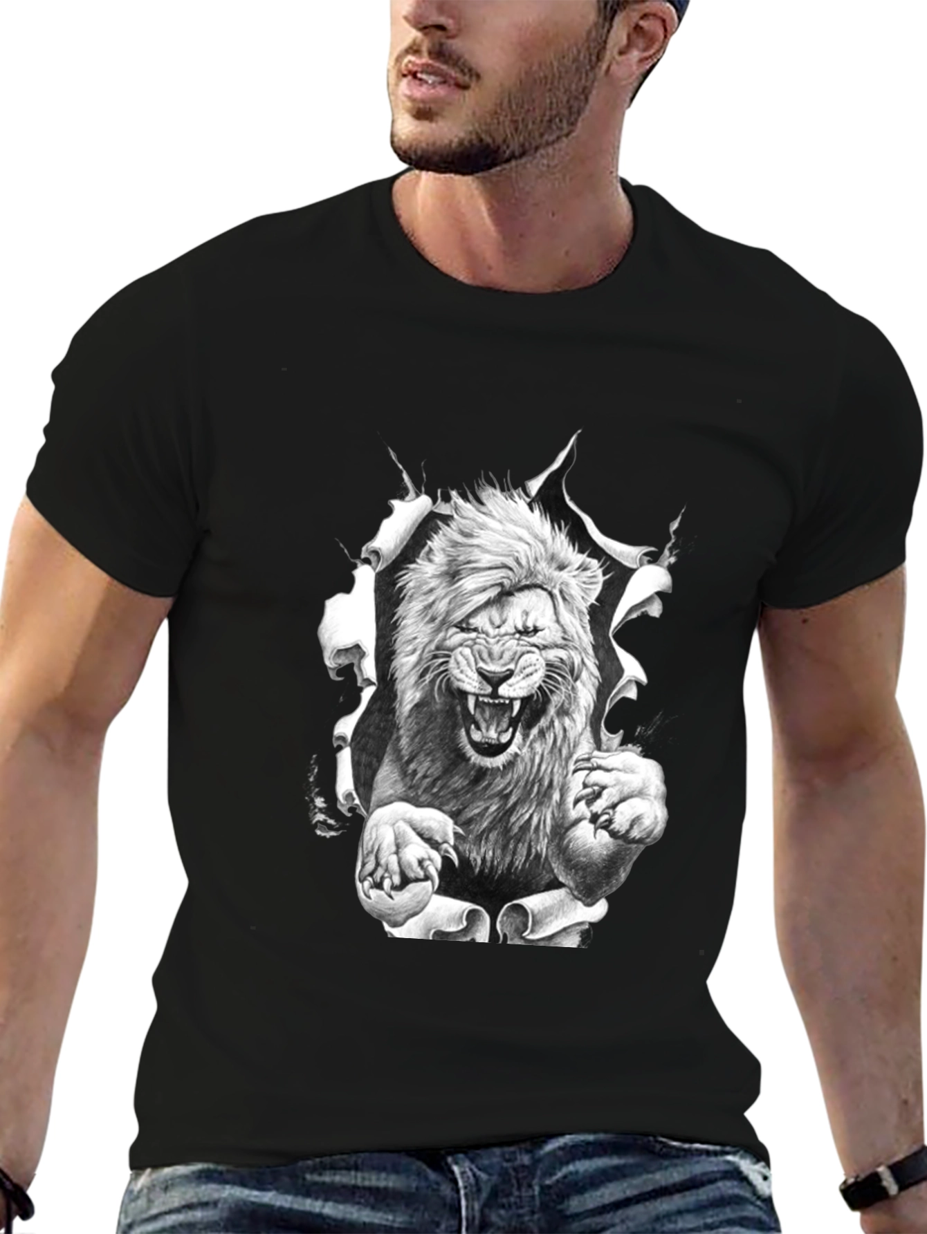 Lion Graphic Print Black Tee