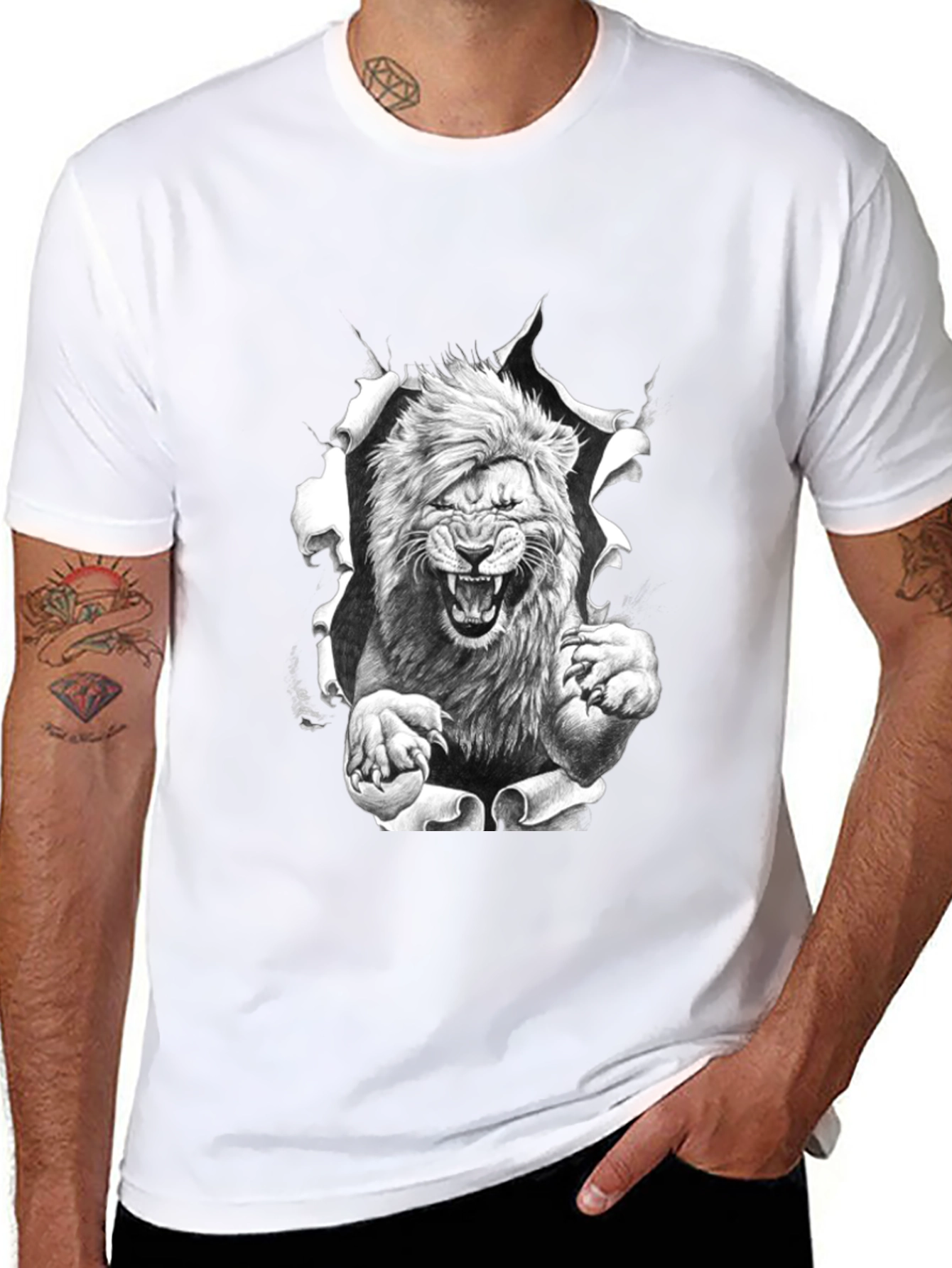 Lion Graphic Print Black Tee