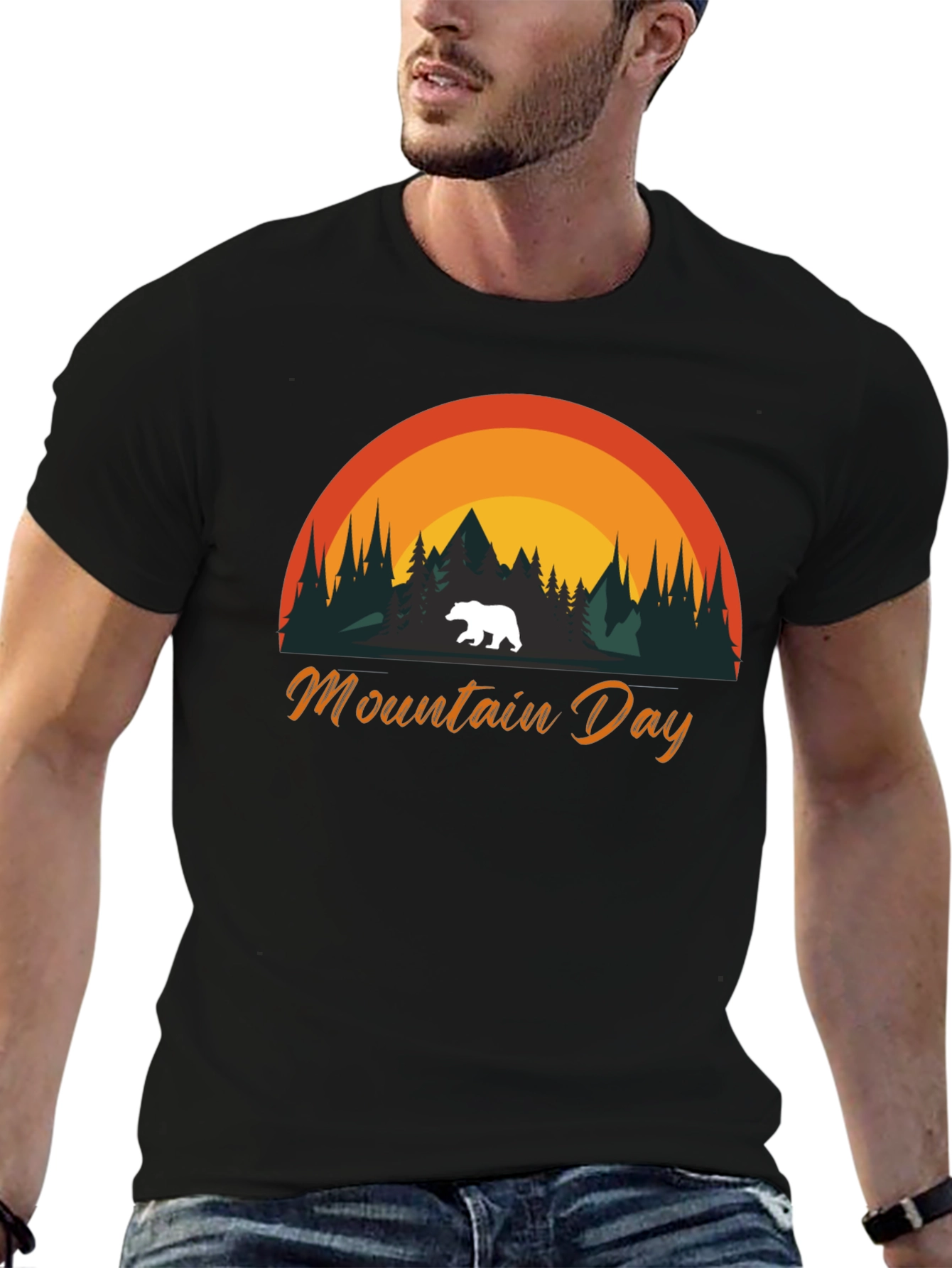Mountain Day Bear Graphic T-Shirt