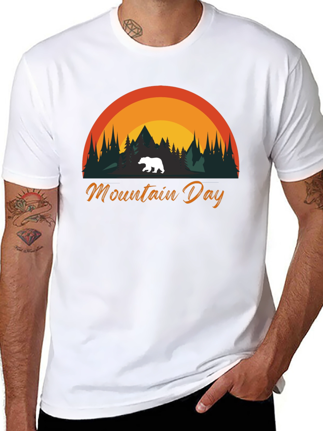 Mountain Day Bear Graphic T-Shirt