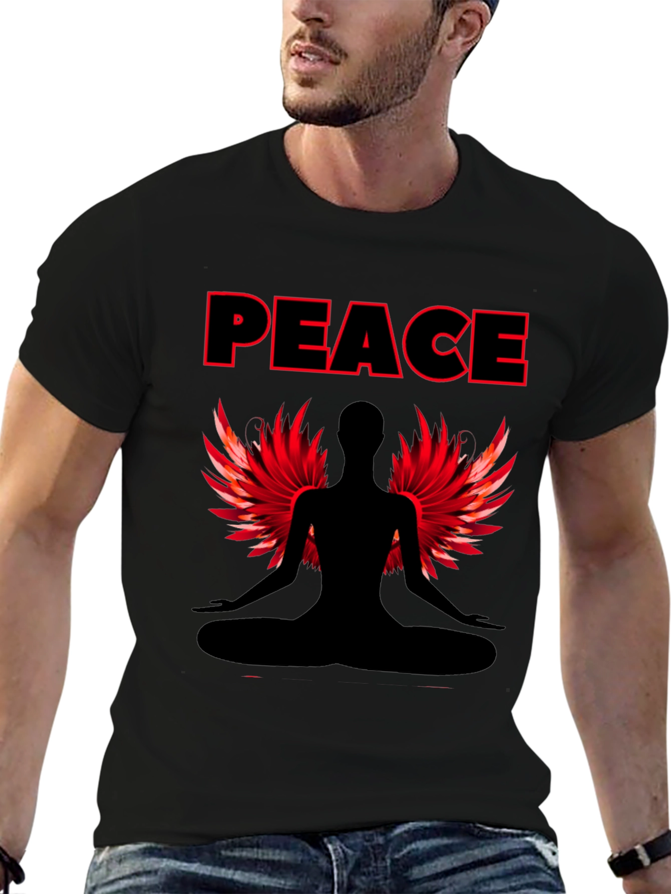 Peaceful Meditation T-Shirt with Winged Figure
