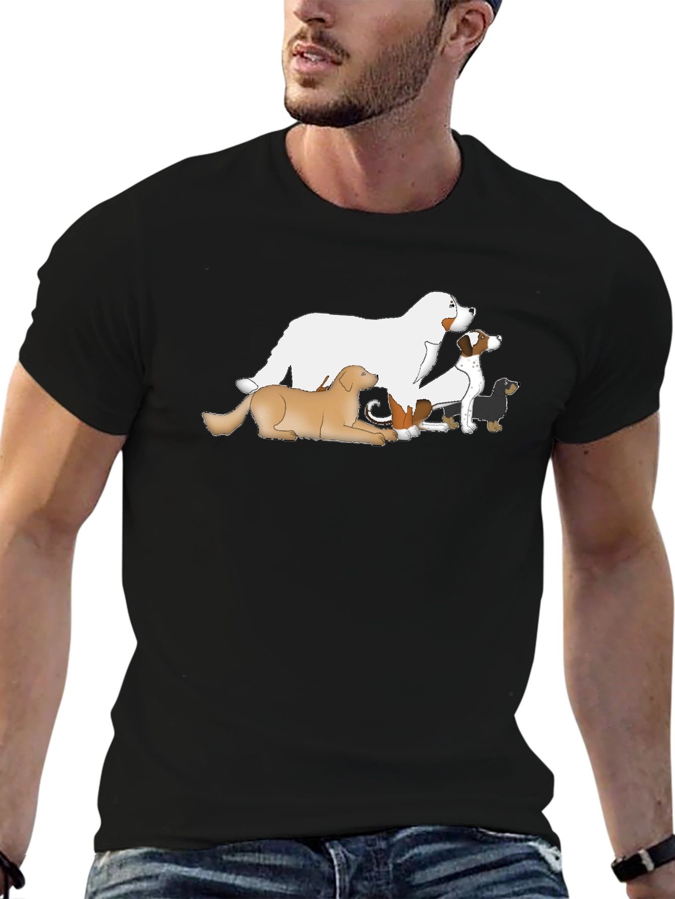 Dog Breed Cartoon T-Shirt - Black