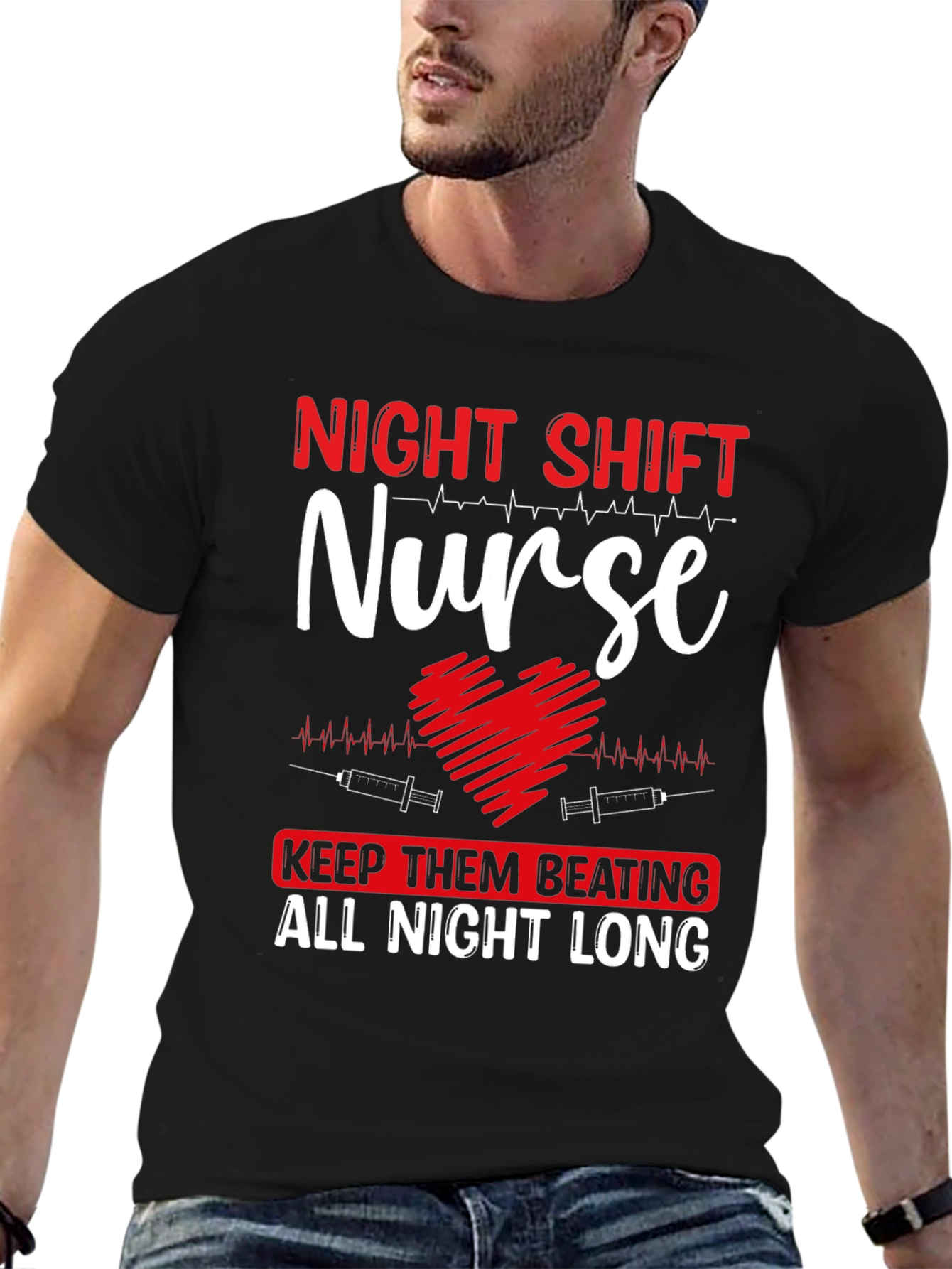 Night Shift Nurse Heartbeat Graphic Tee