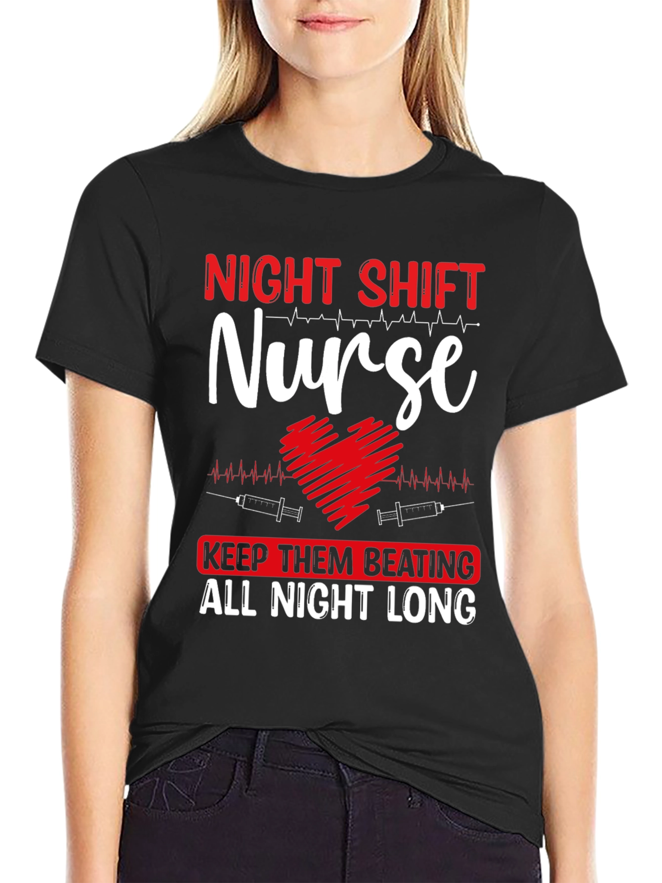 Night Shift Nurse Heartbeat Graphic Tee