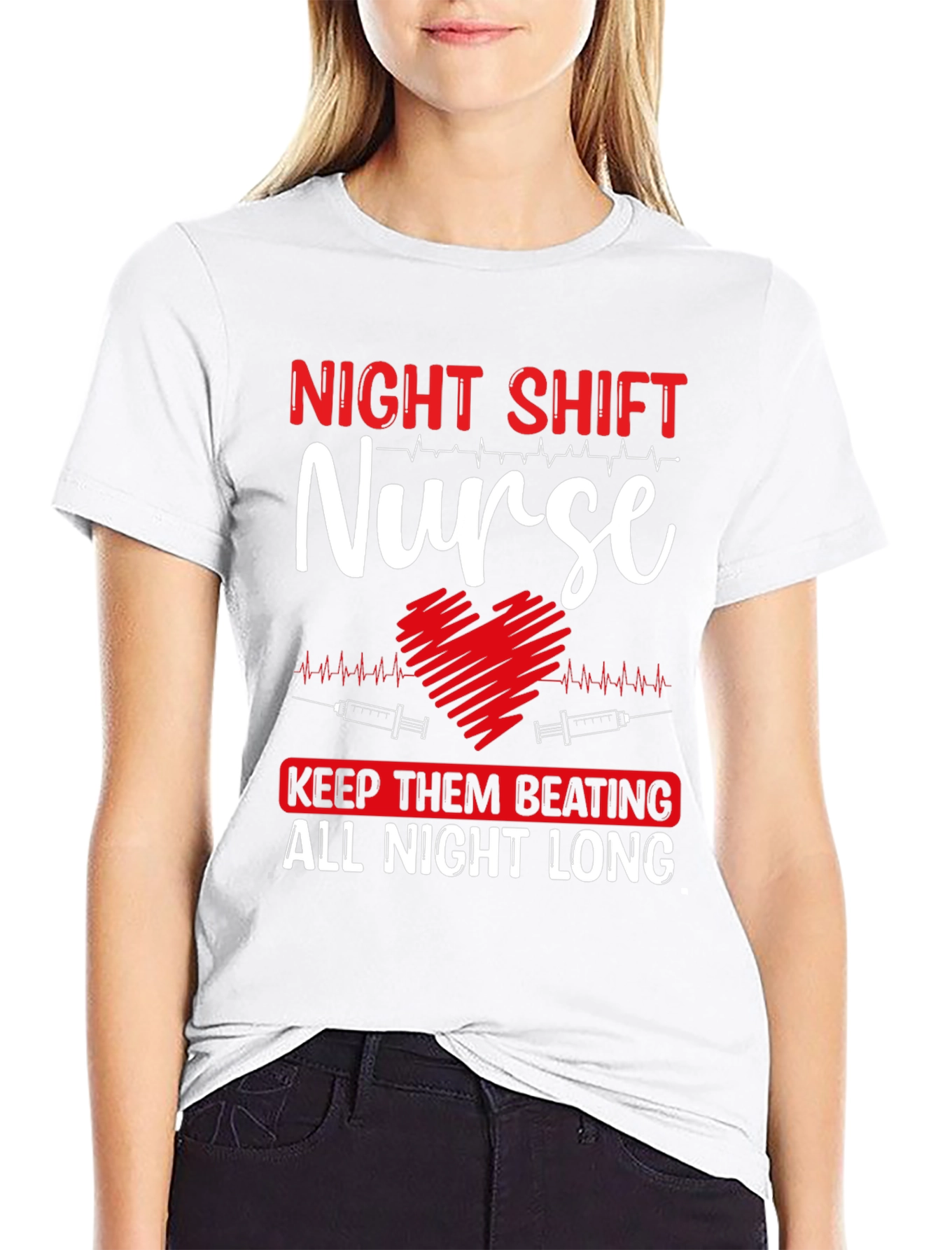 Night Shift Nurse Heartbeat Graphic Tee