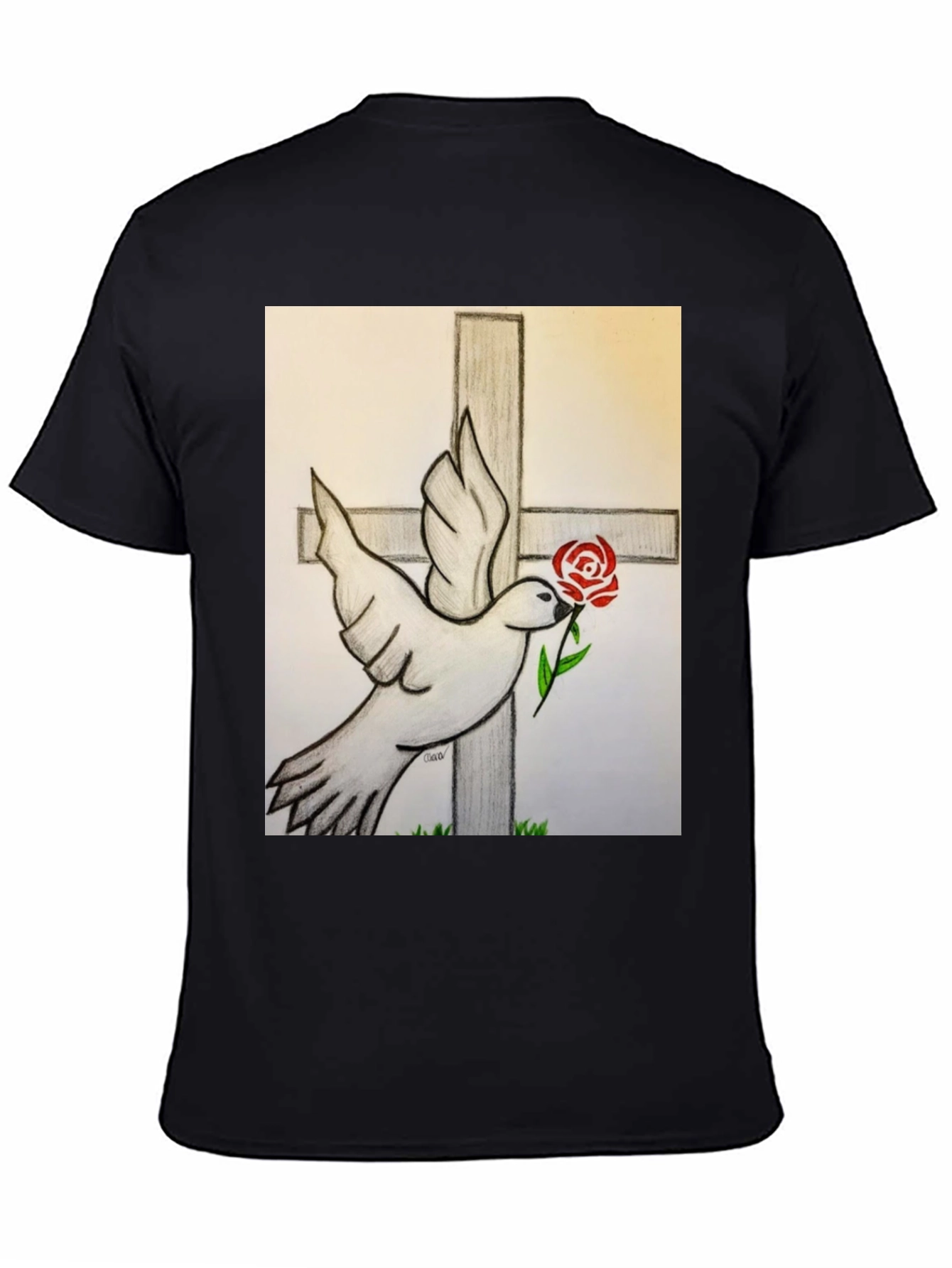 Dove and Rose Graphic Tee - Black