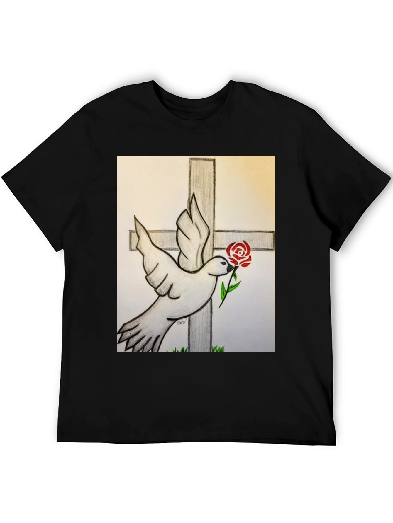 Dove and Rose Graphic Tee - Black