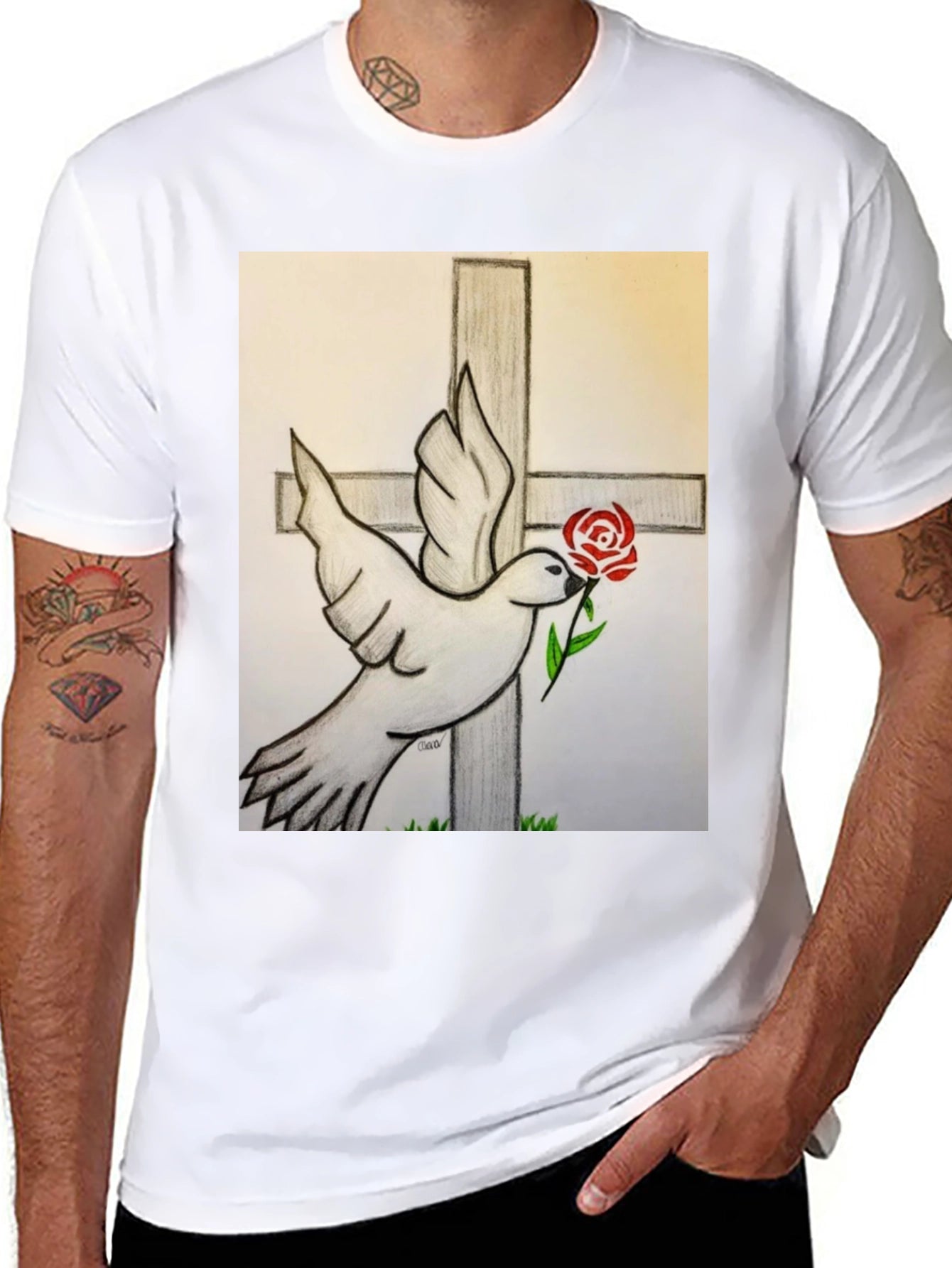 Dove and Rose Graphic Tee - Black
