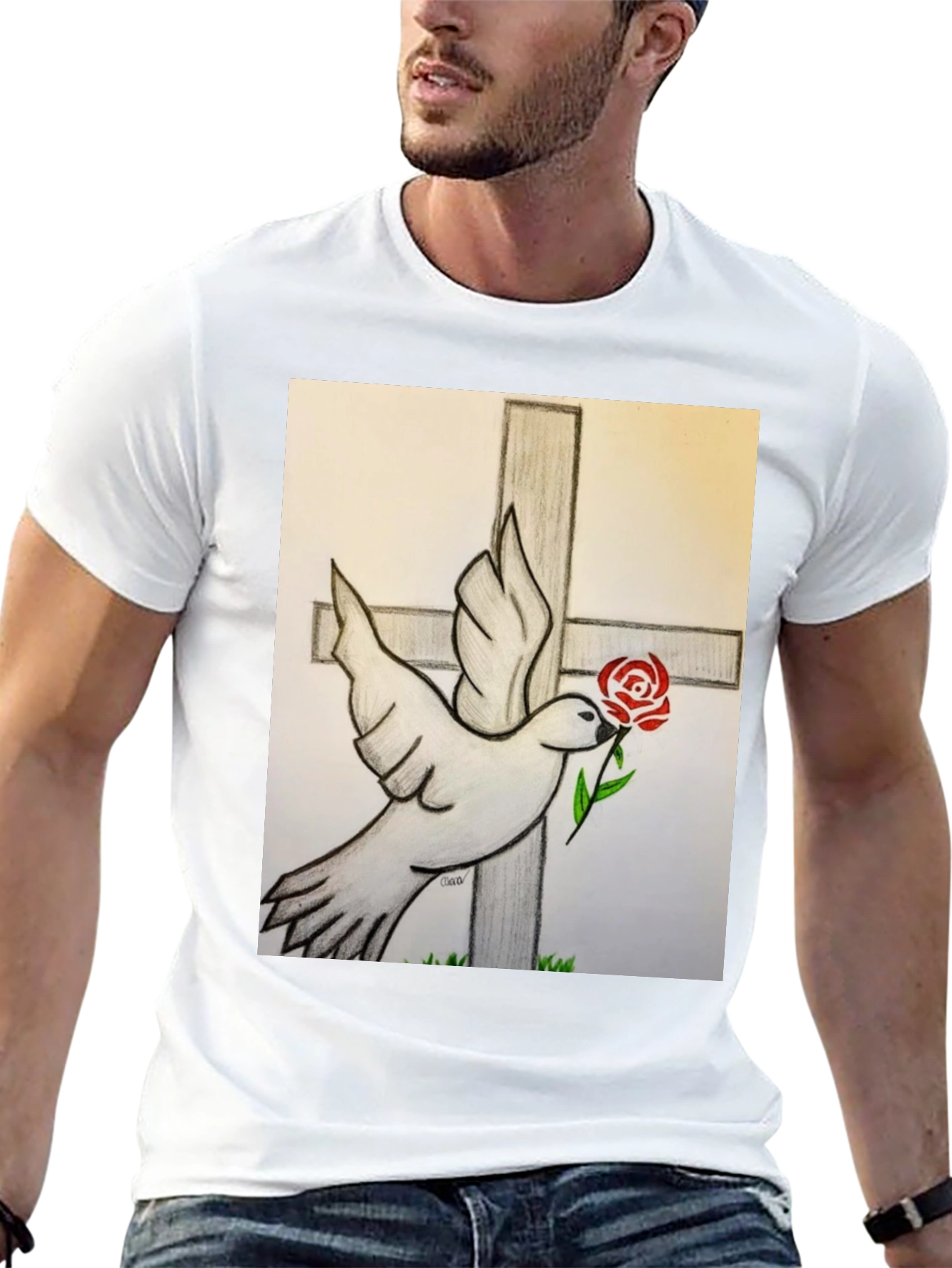 Dove and Rose Graphic Tee - Black