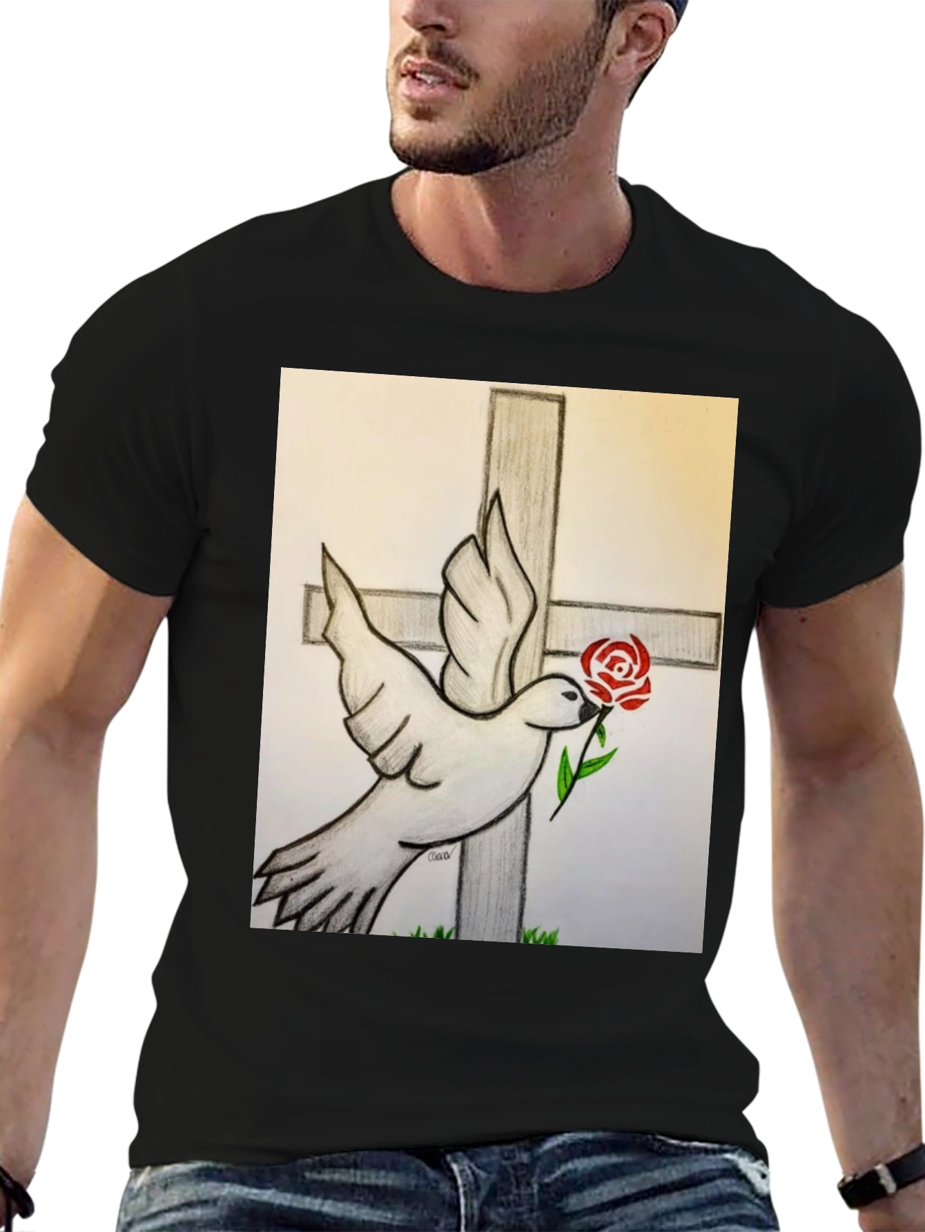 Dove and Rose Graphic Tee - Black