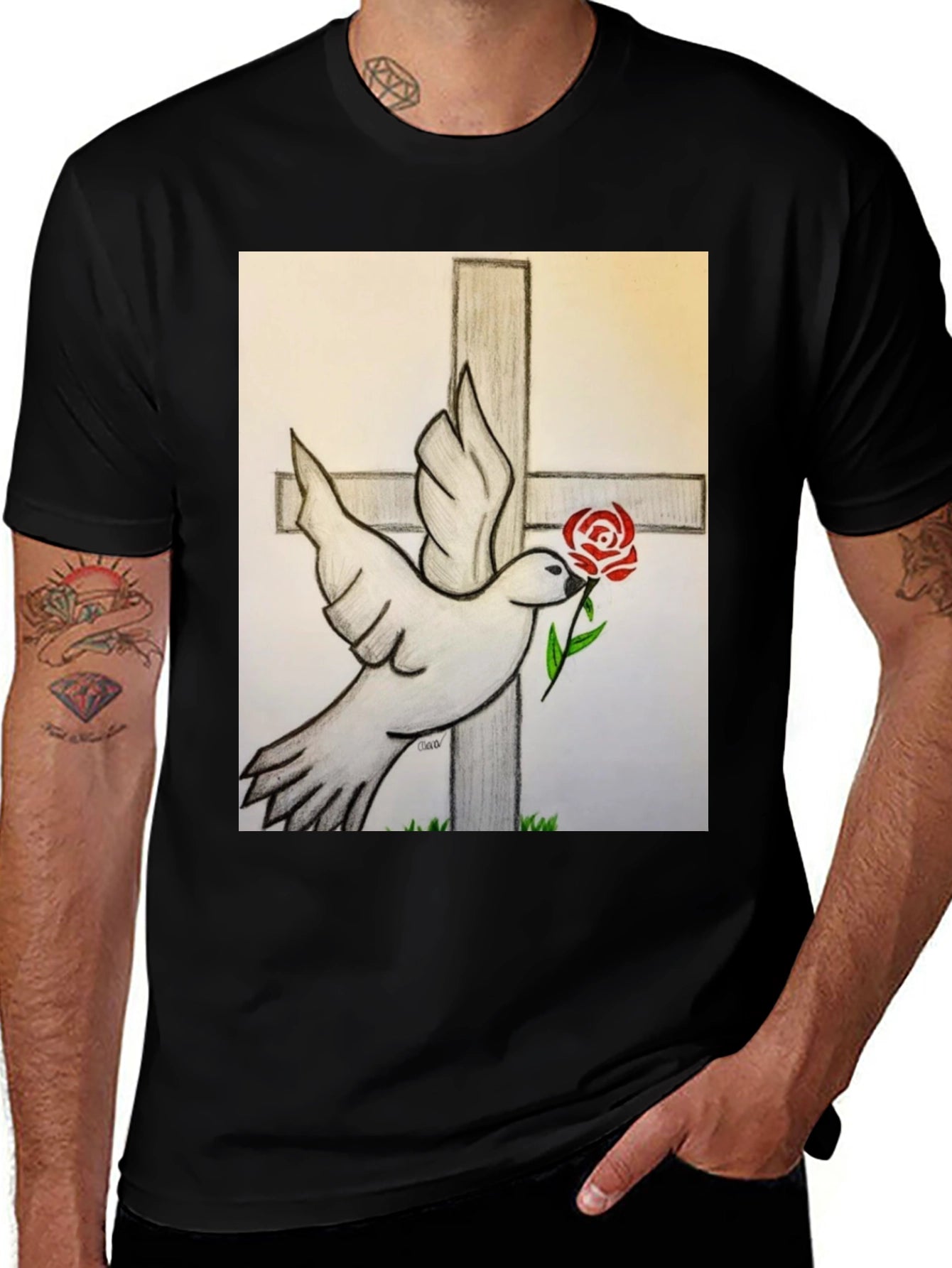 Dove and Rose Graphic Tee - Black