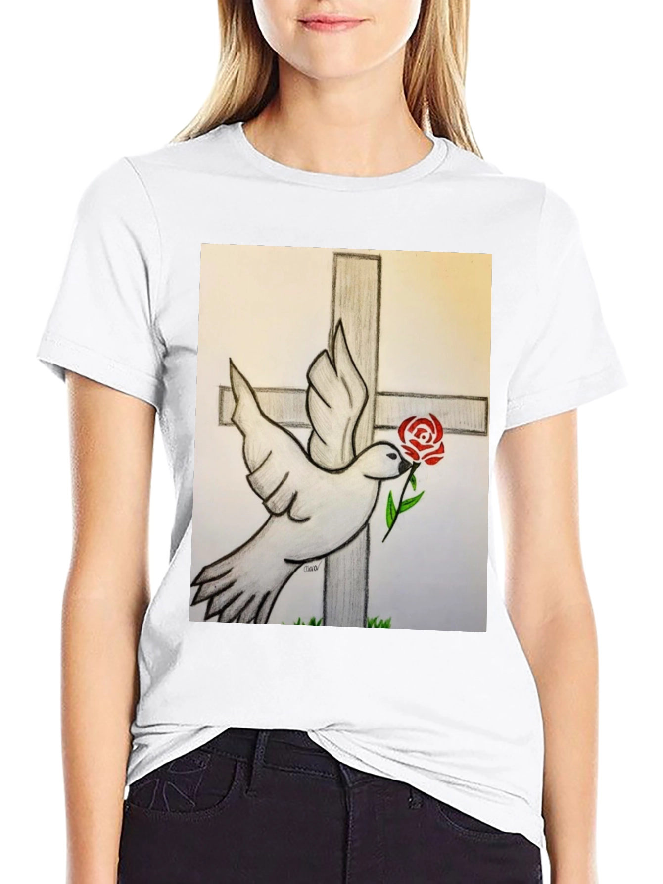 Dove and Rose Graphic Tee - Black