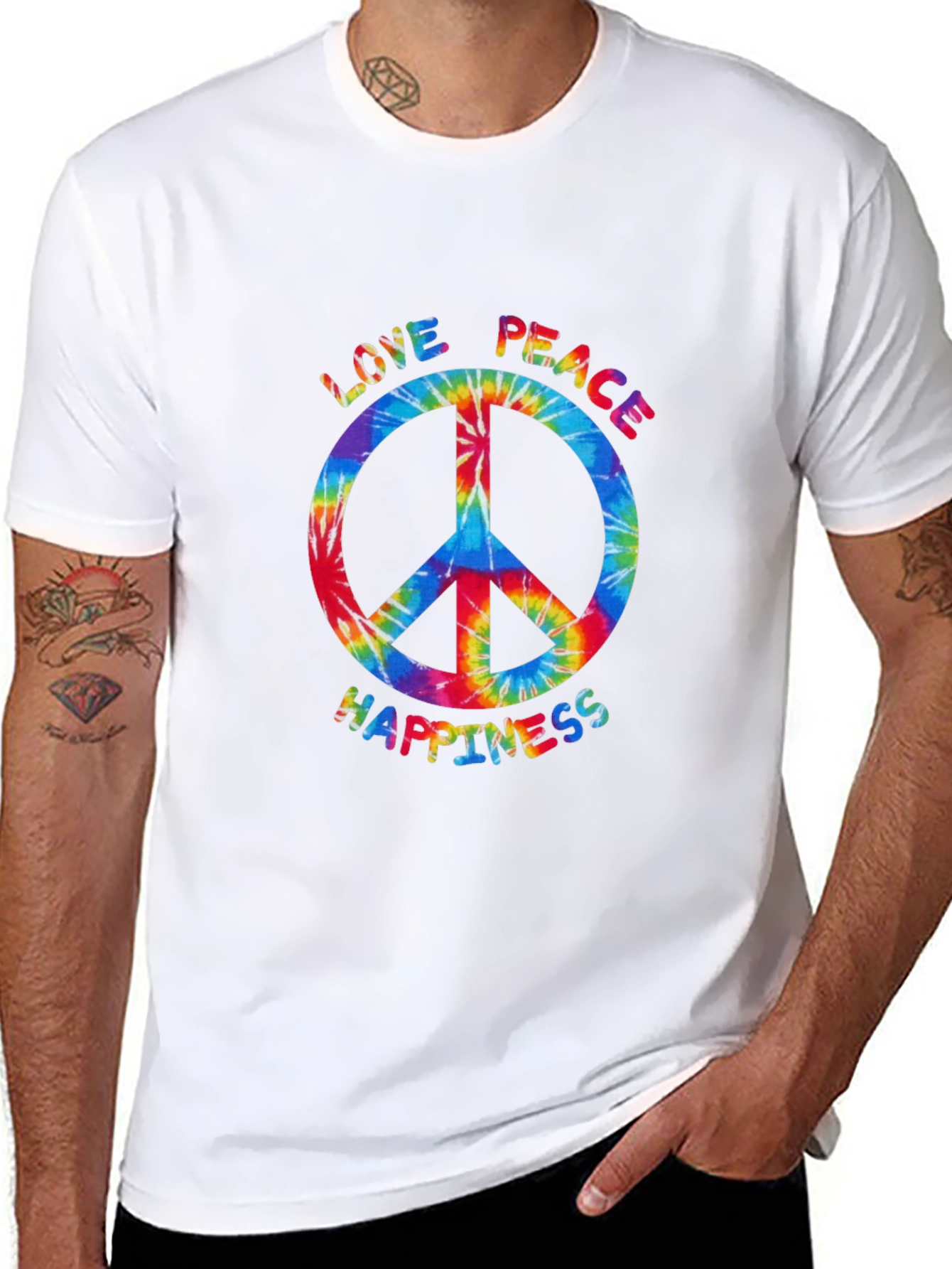 Peace Love Happiness Tie-Dye T-Shirt