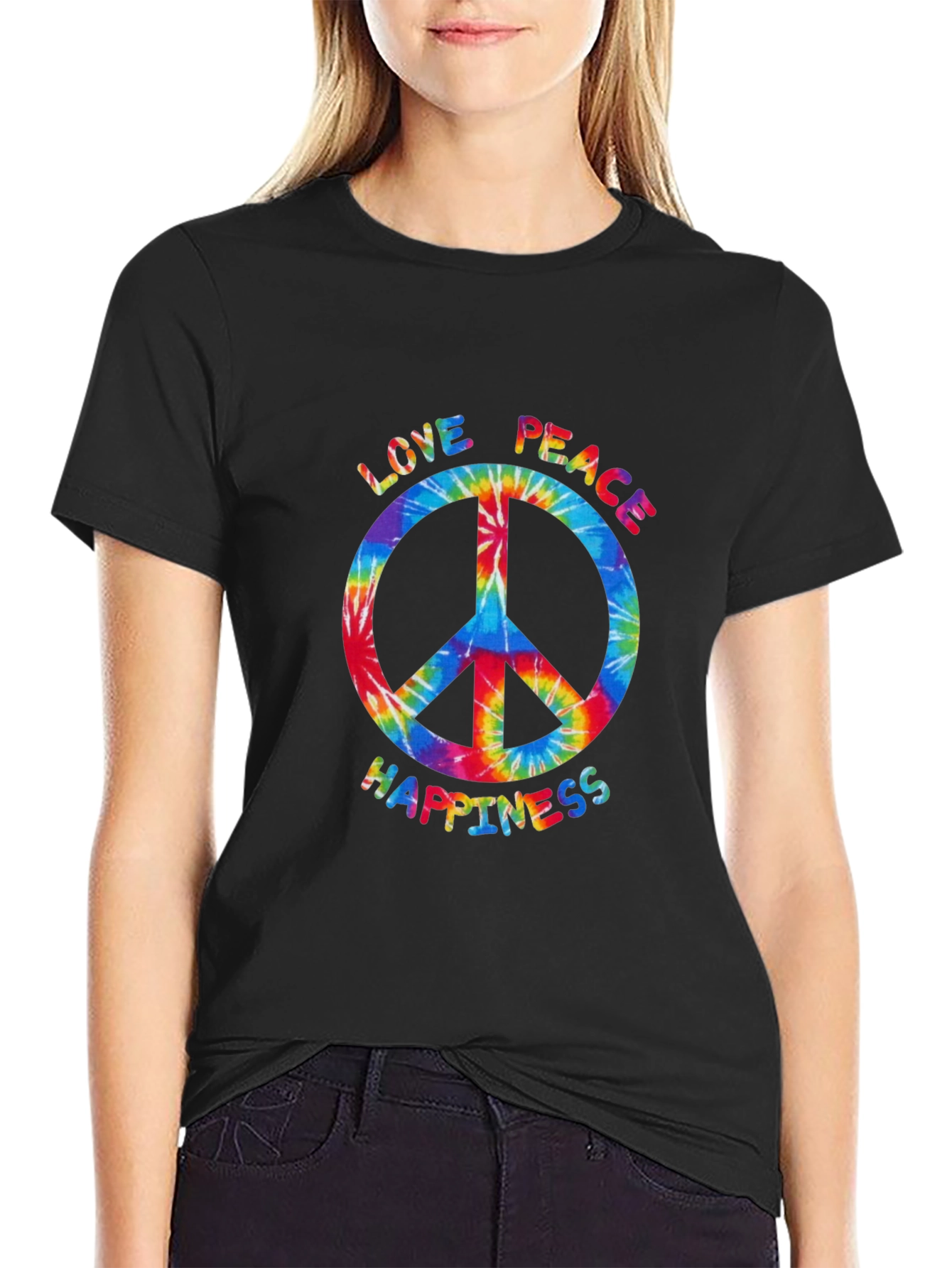 Peace Love Happiness Tie-Dye T-Shirt