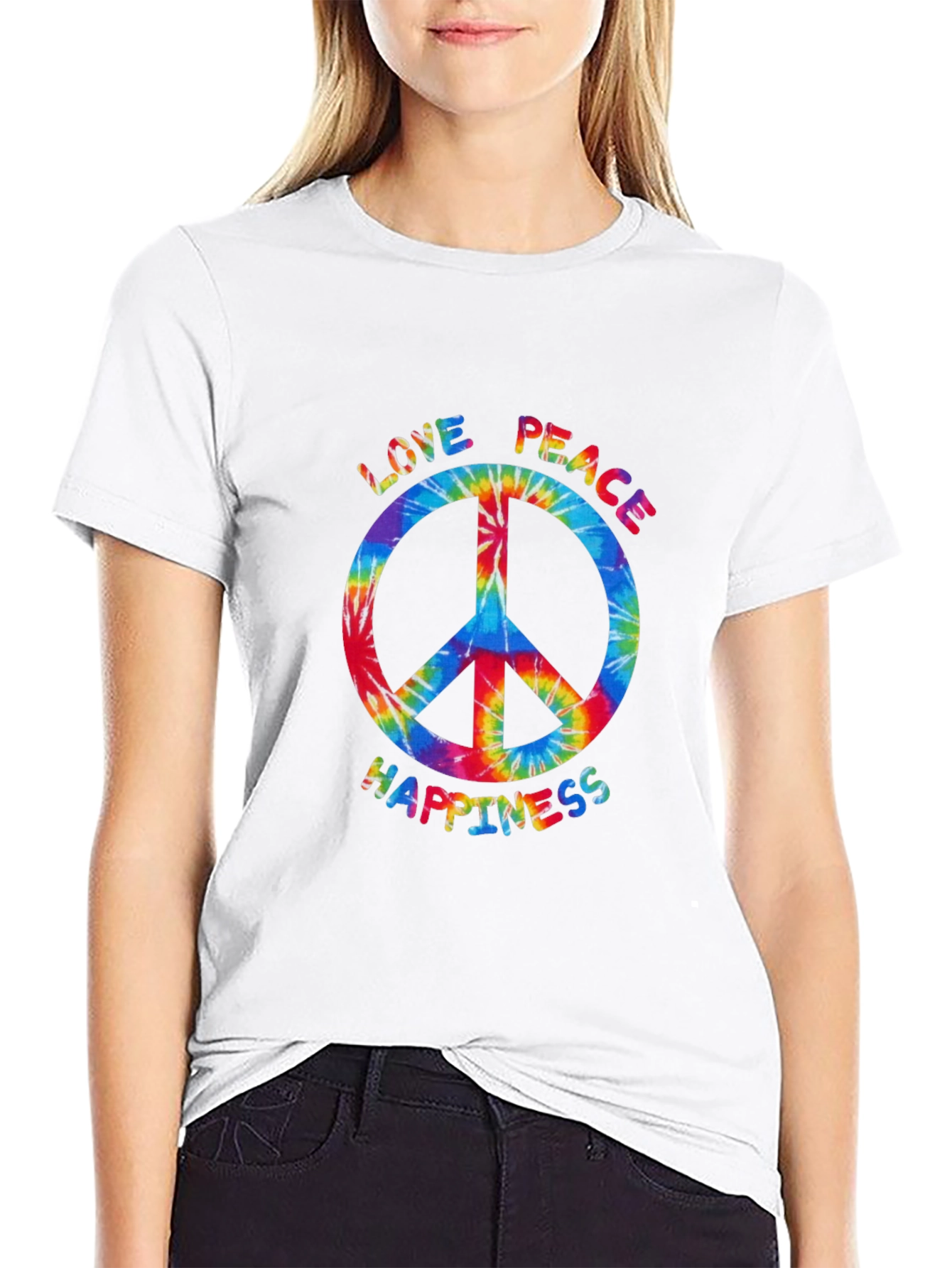 Peace Love Happiness Tie-Dye T-Shirt