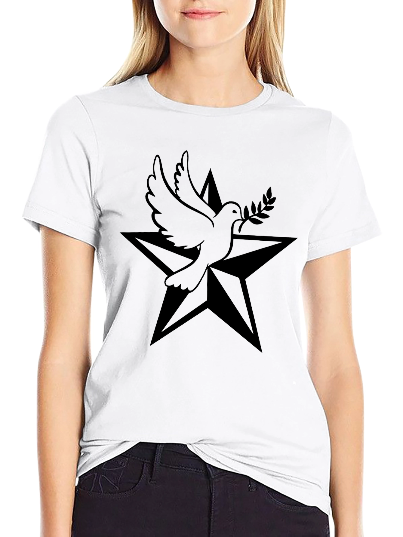 Dove and Star Graphic Black T-Shirt