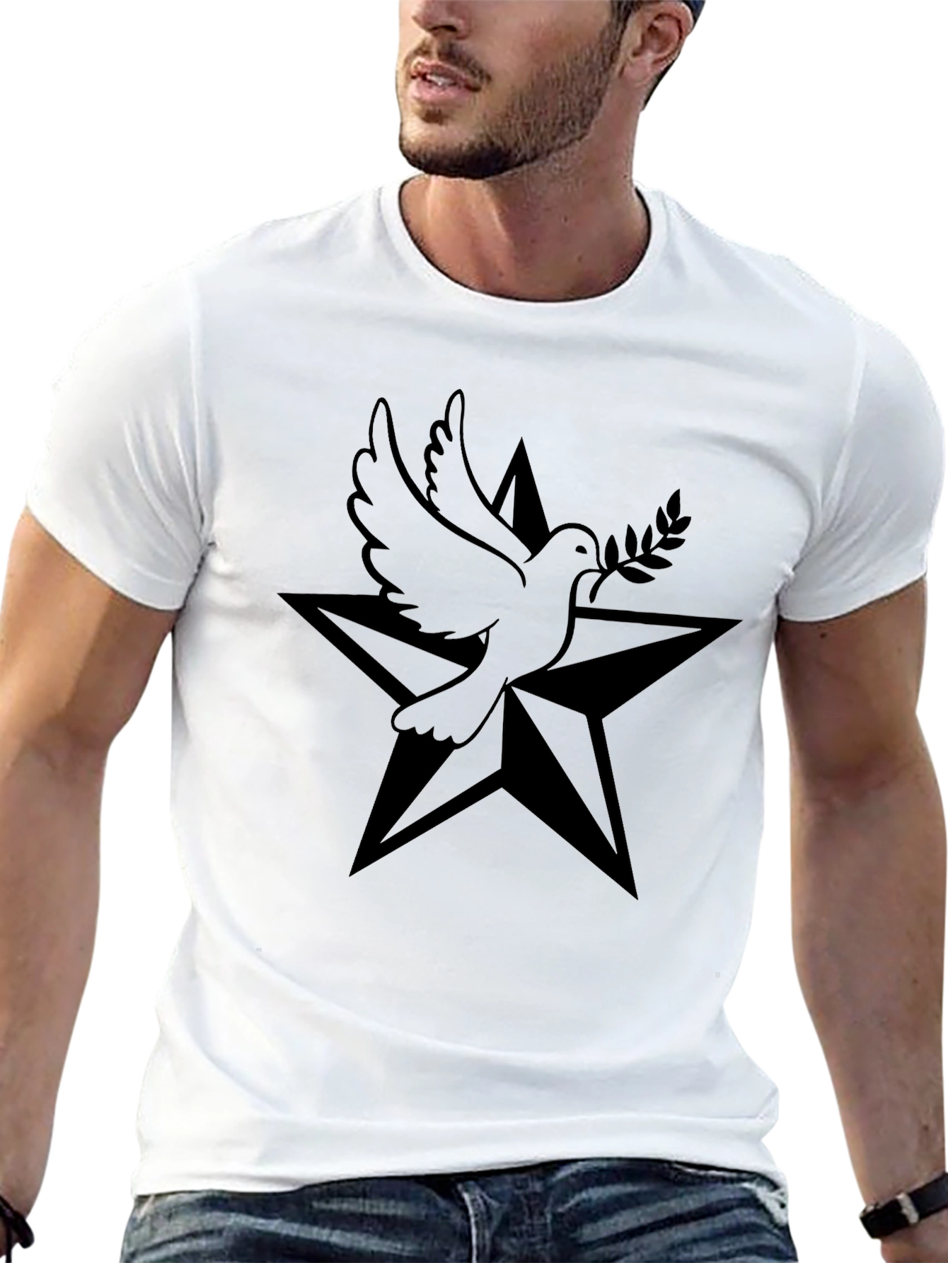 Dove and Star Graphic Black T-Shirt
