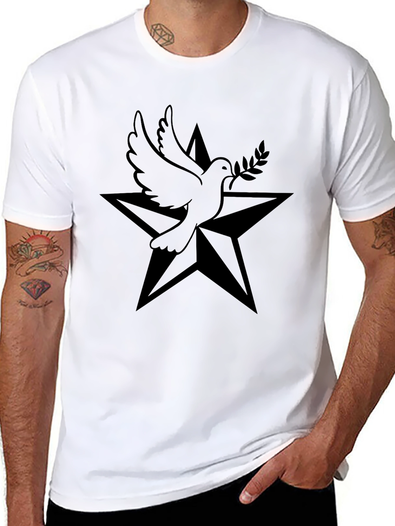 Dove and Star Graphic Black T-Shirt
