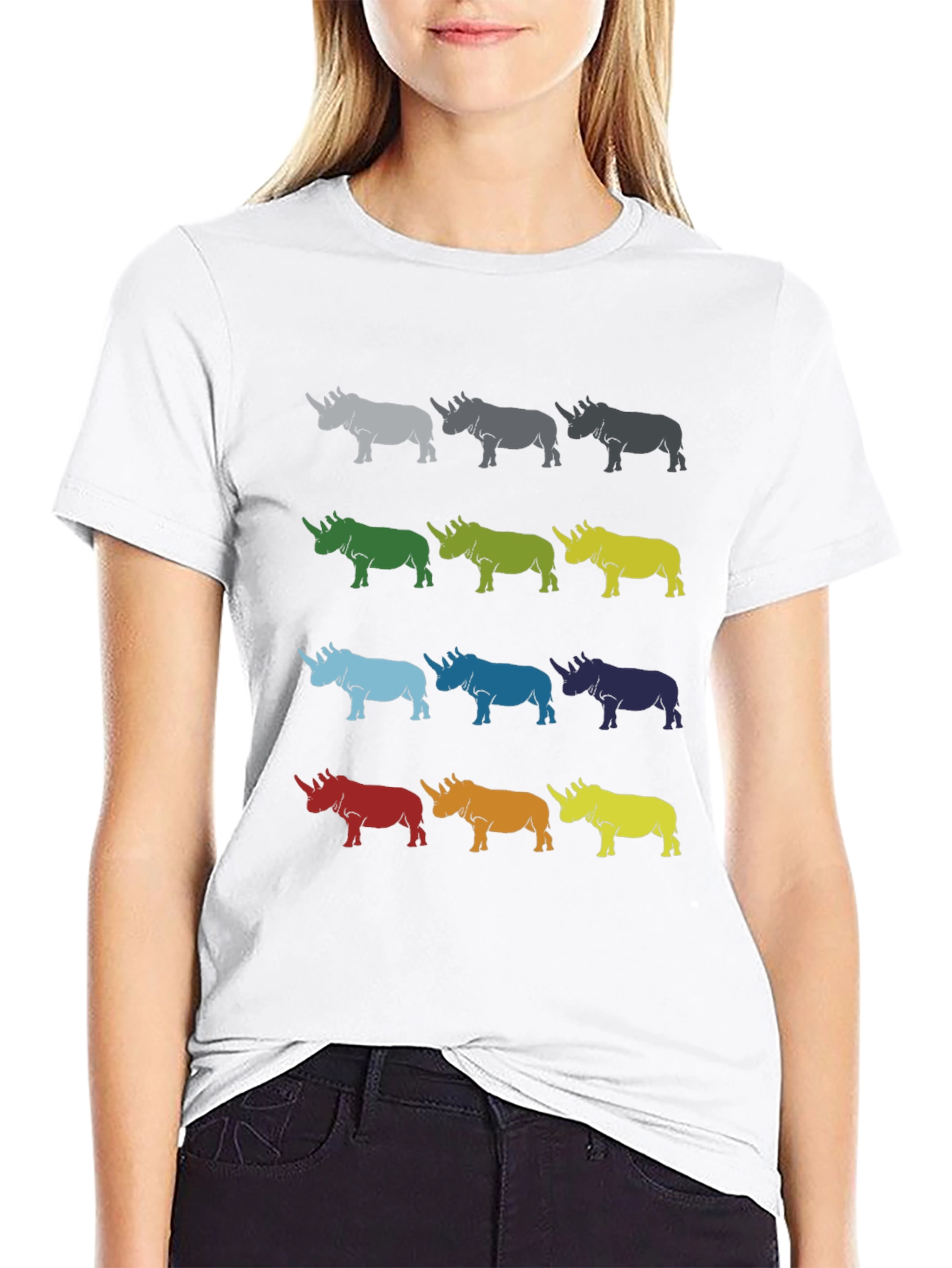Colorful Rhino Pattern T-Shirt