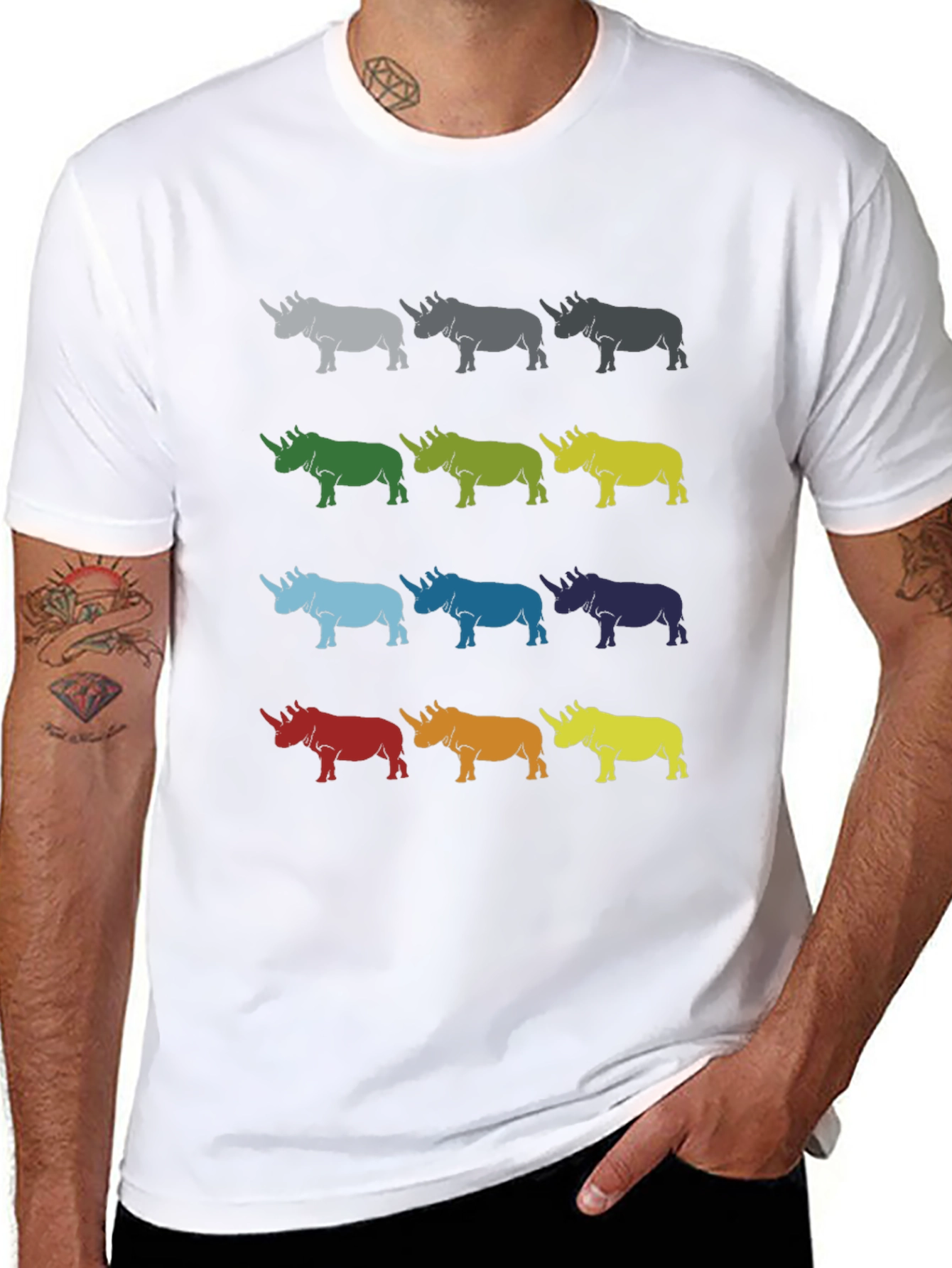Colorful Rhino Pattern T-Shirt