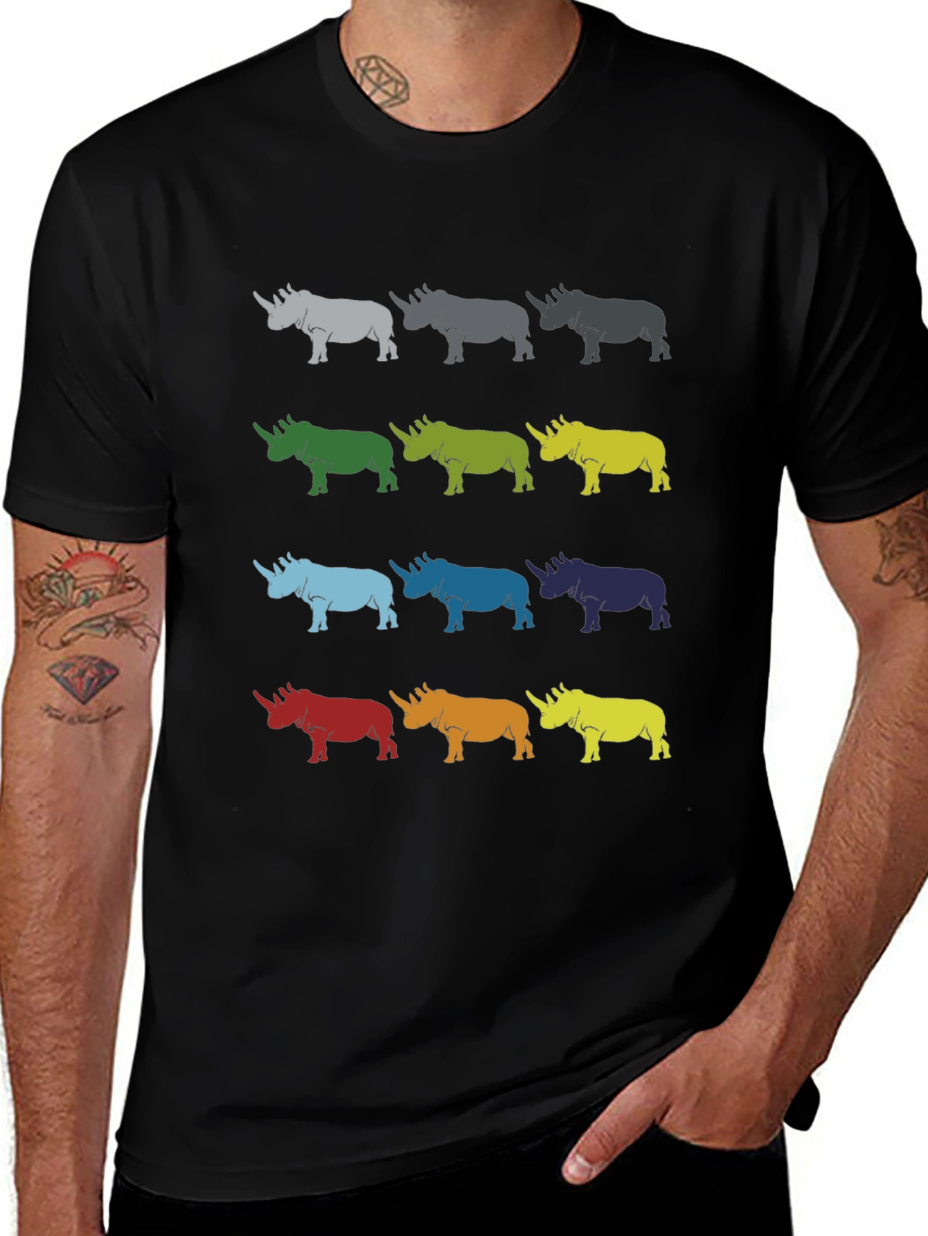 Colorful Rhino Pattern T-Shirt