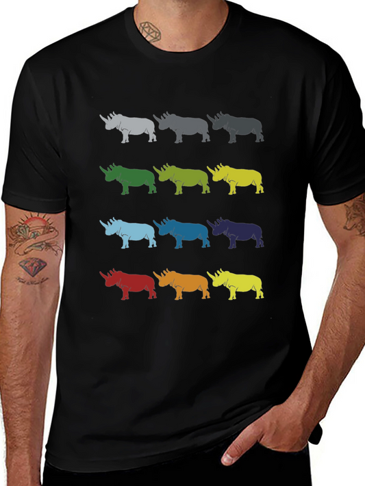 Colorful Rhino Pattern T-Shirt