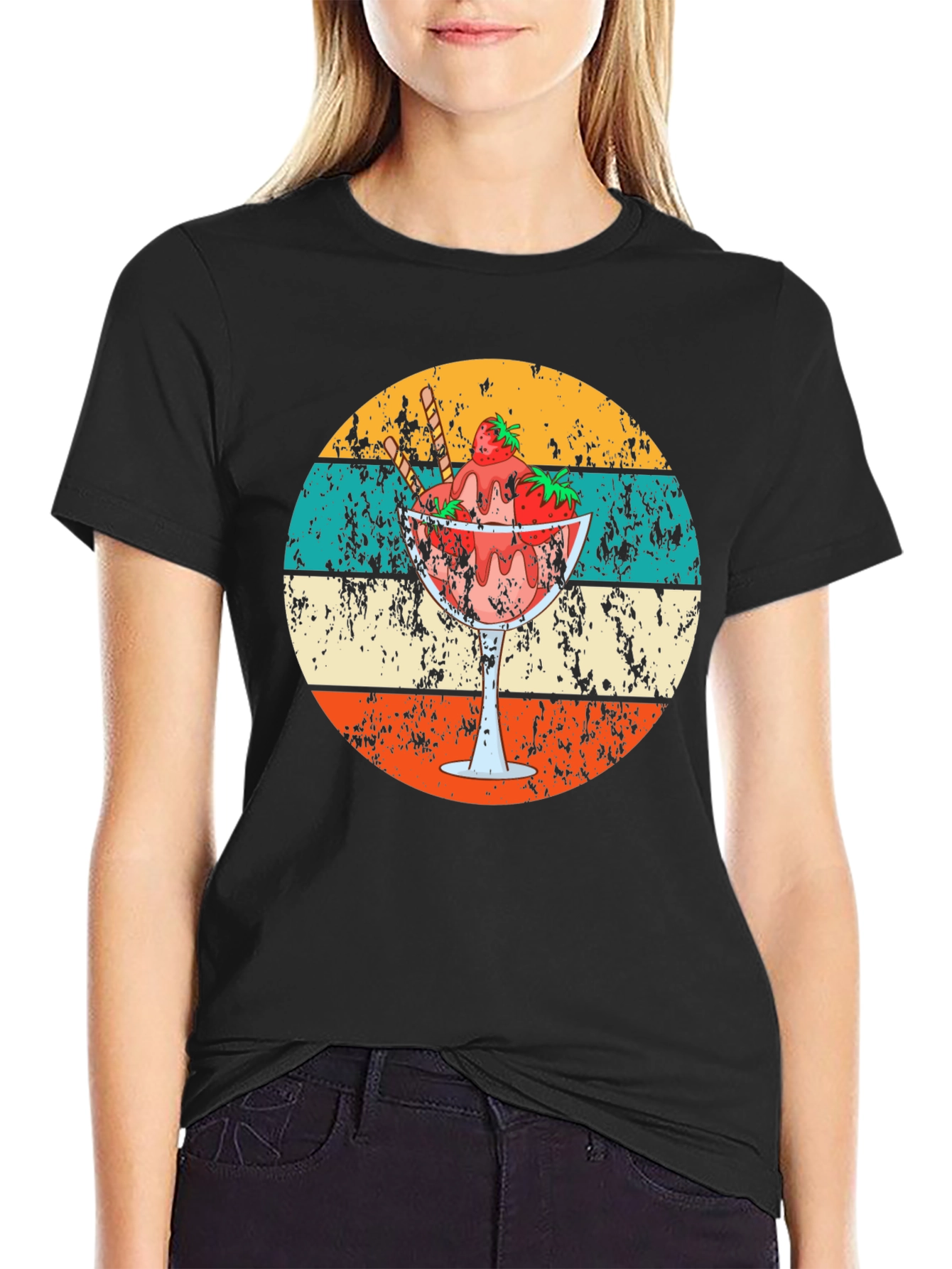 Retro Dessert T-Shirt - Strawberry Sundae Design