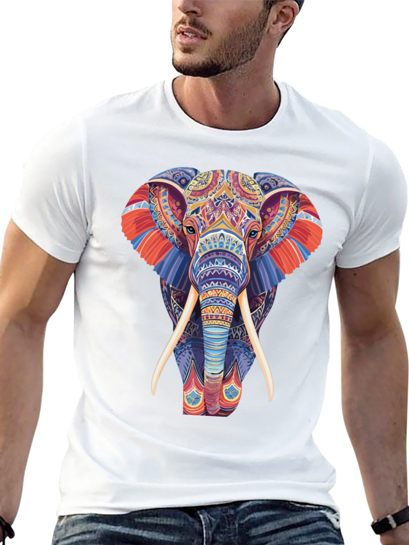 Elephant Graphic Tee - Vivid Pattern Print