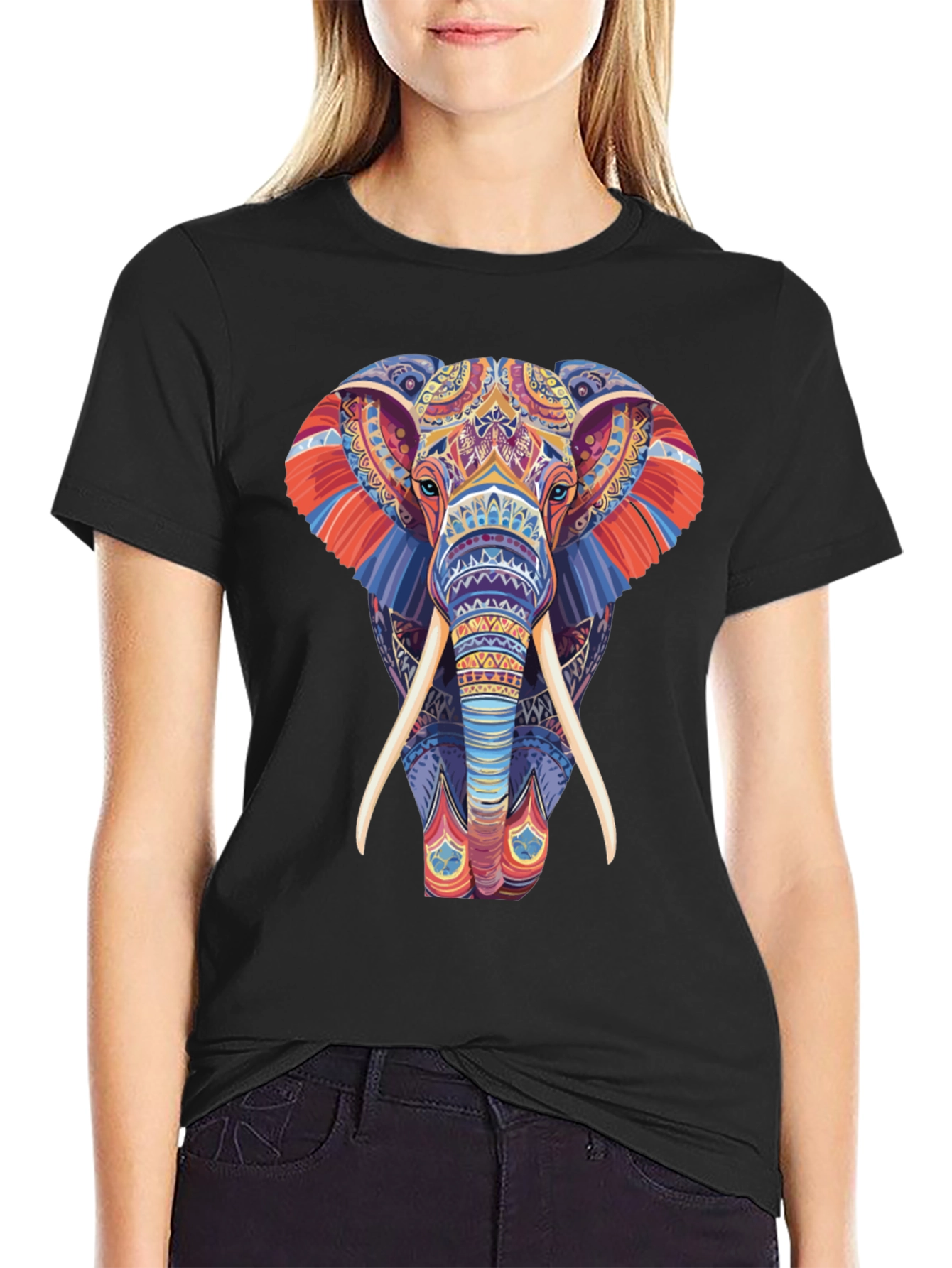 Elephant Graphic Tee - Vivid Pattern Print