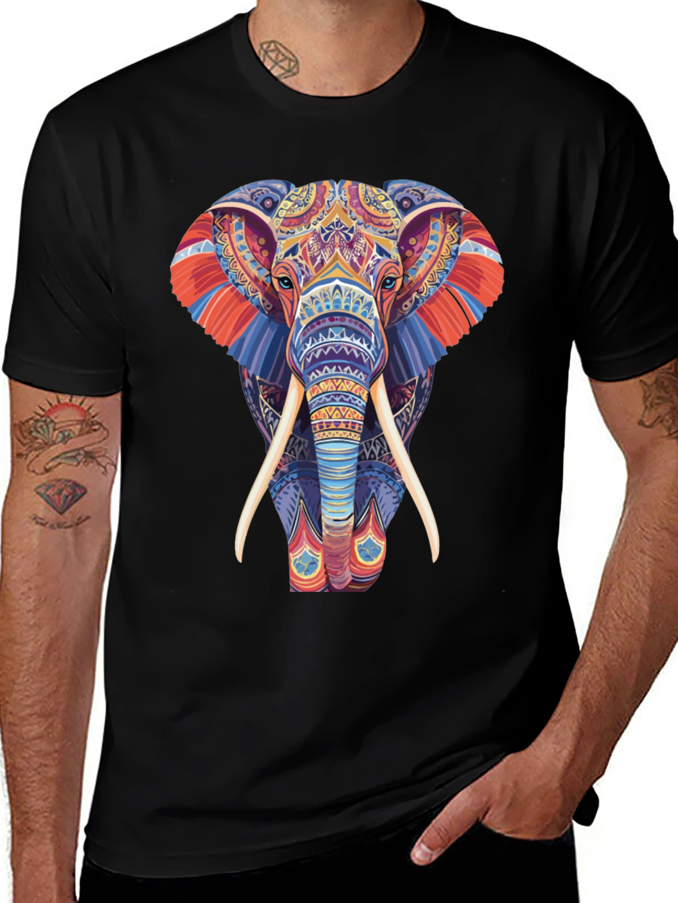Elephant Graphic Tee - Vivid Pattern Print