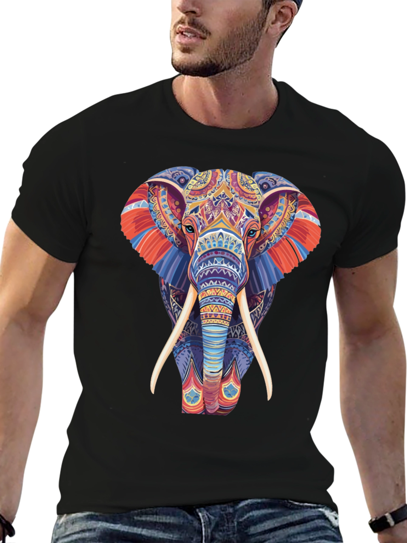 Elephant Graphic Tee - Vivid Pattern Print