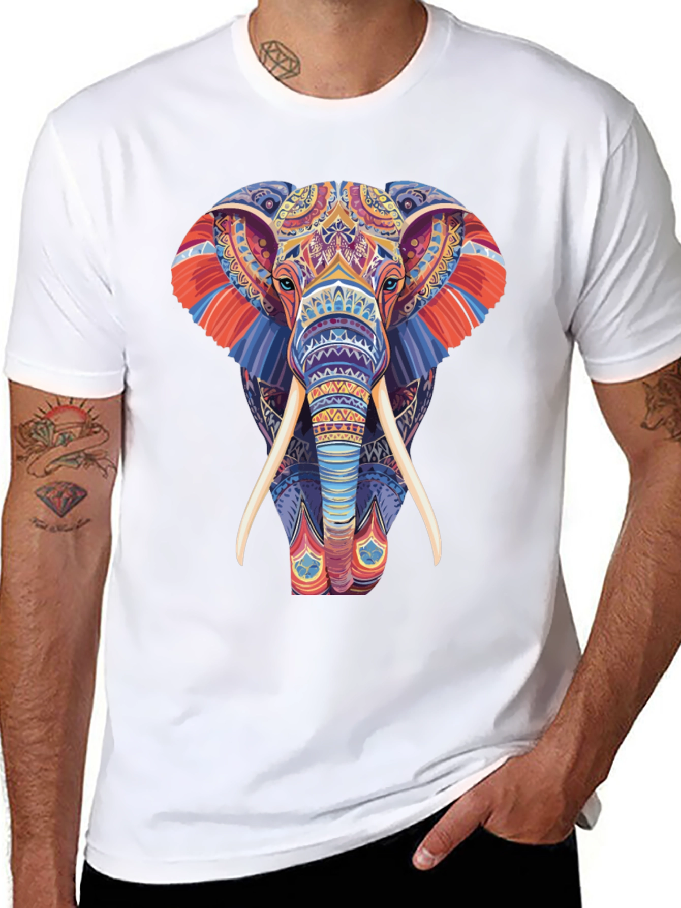 Elephant Graphic Tee - Vivid Pattern Print