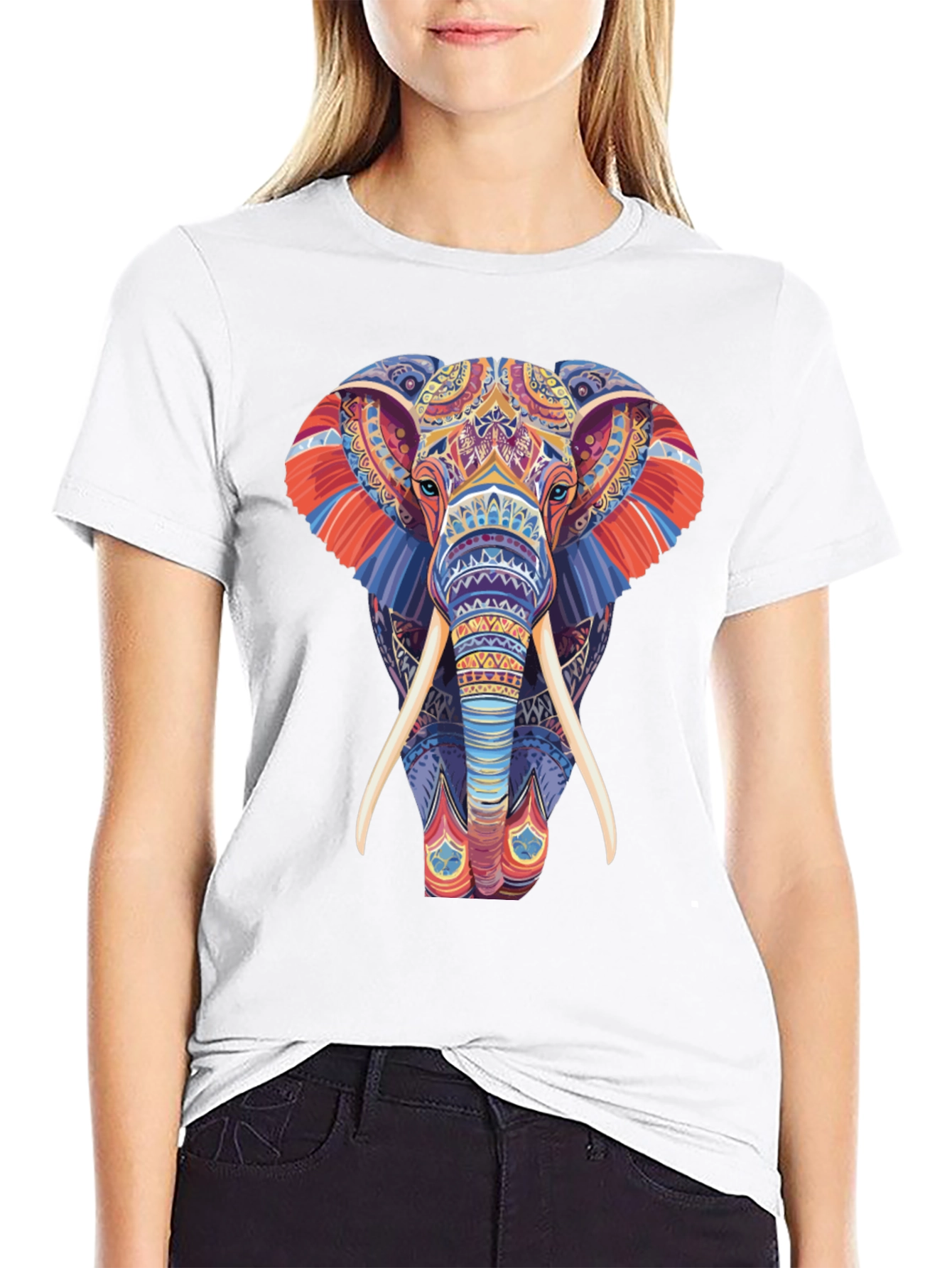 Elephant Graphic Tee - Vivid Pattern Print