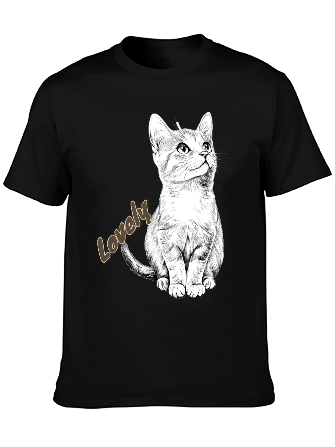 Lovely Cat Graphic Tee - Black Cotton Casual Shirt