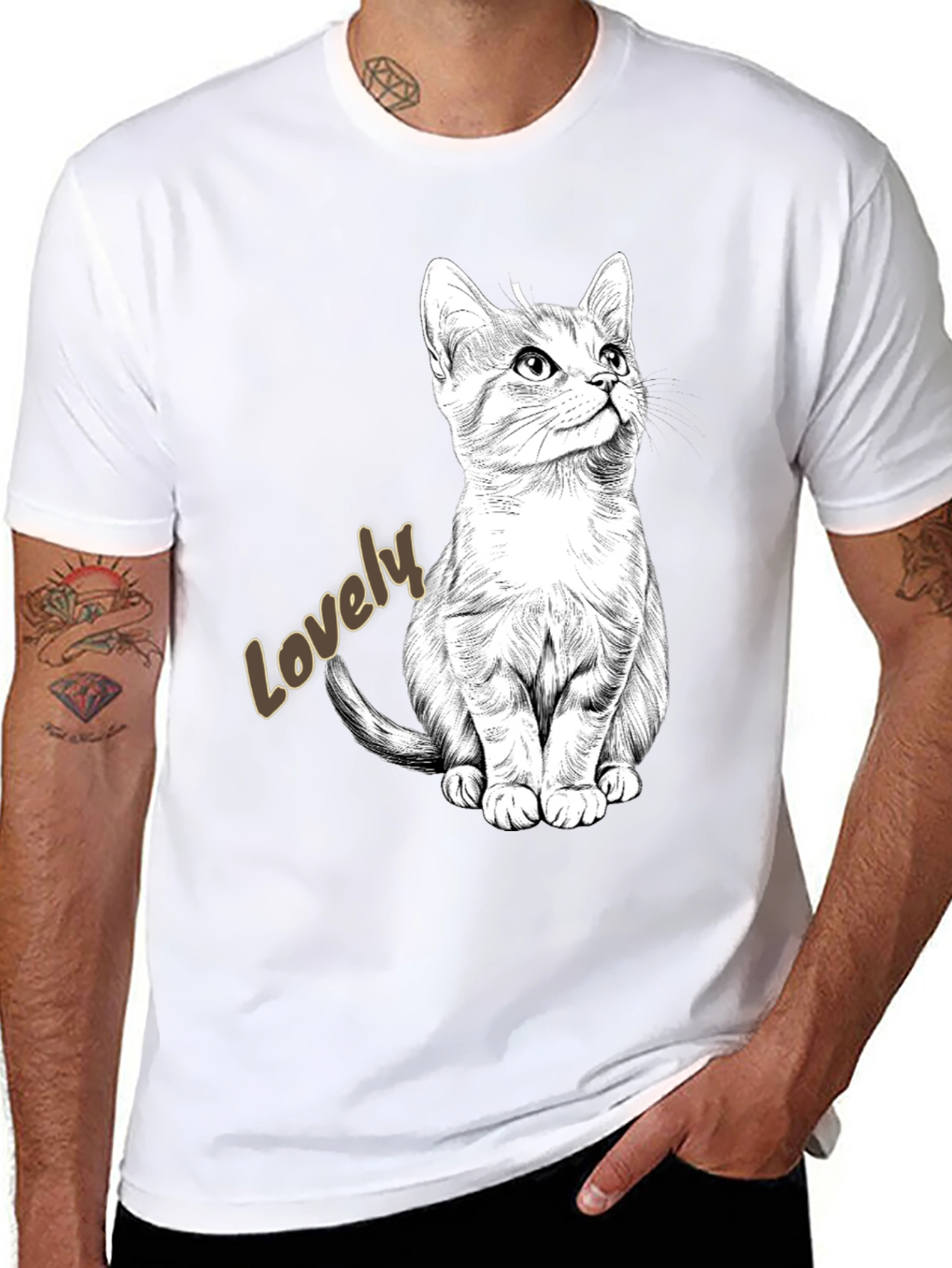 Lovely Cat Graphic Tee - Black Cotton Casual Shirt