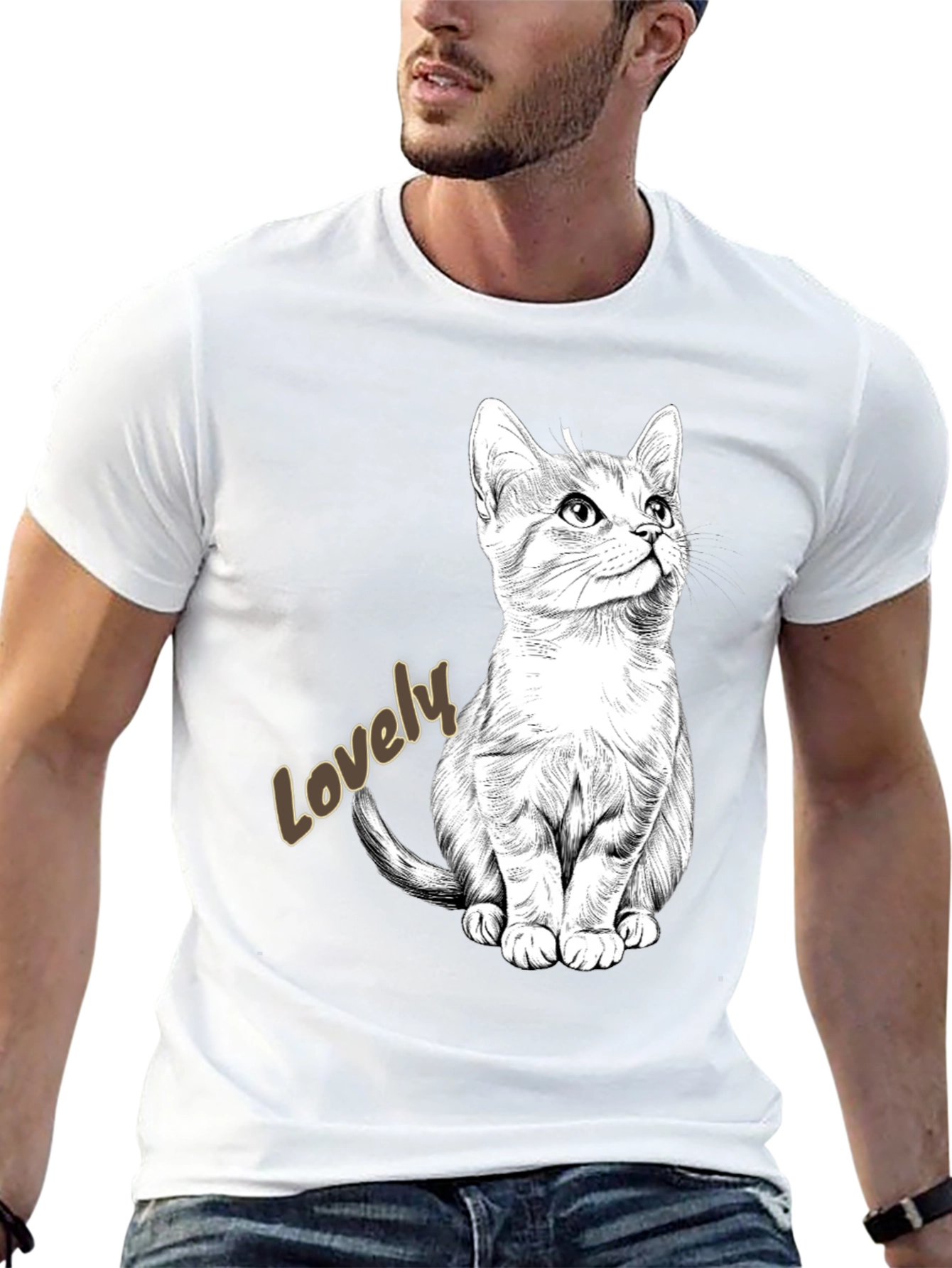 Lovely Cat Graphic Tee - Black Cotton Casual Shirt