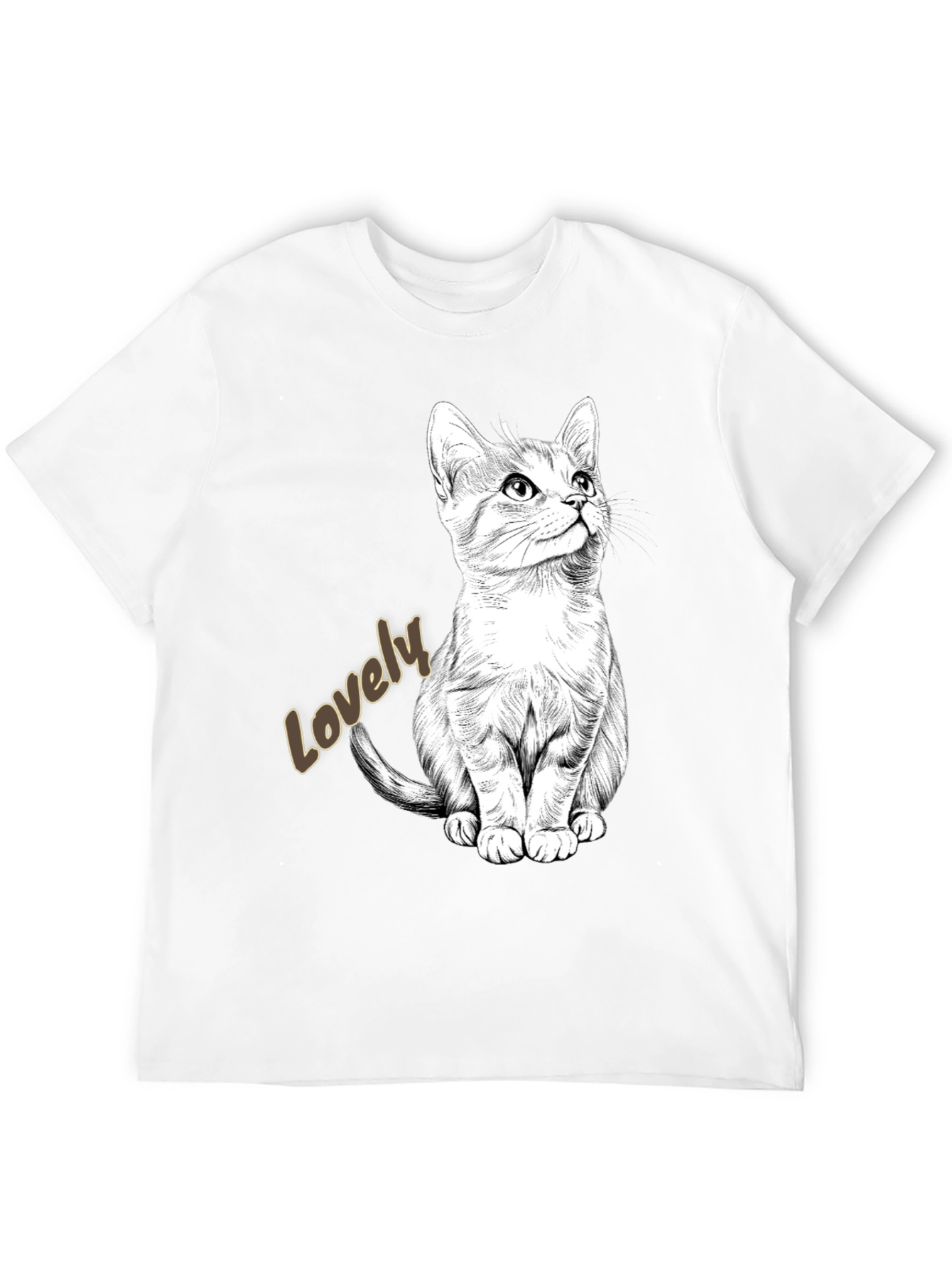 Lovely Cat Graphic Tee - Black Cotton Casual Shirt