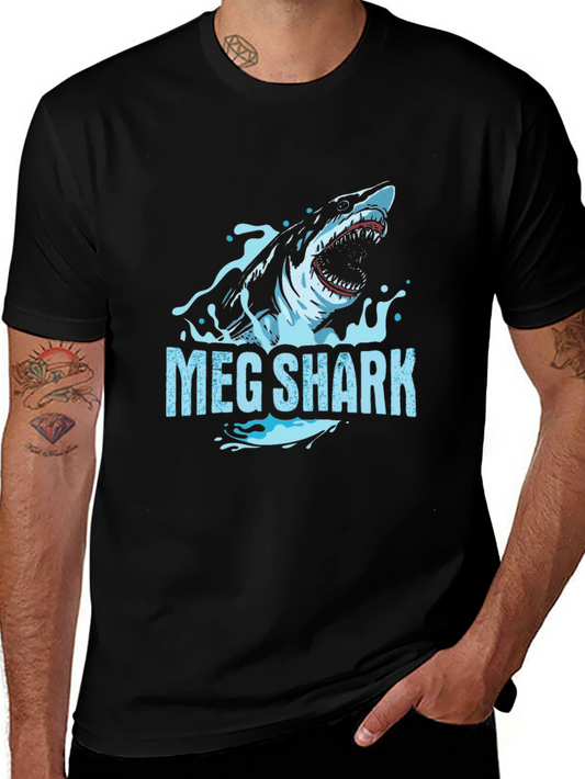 Meg Shark Graphic Tee - Black Cotton T-Shirt
