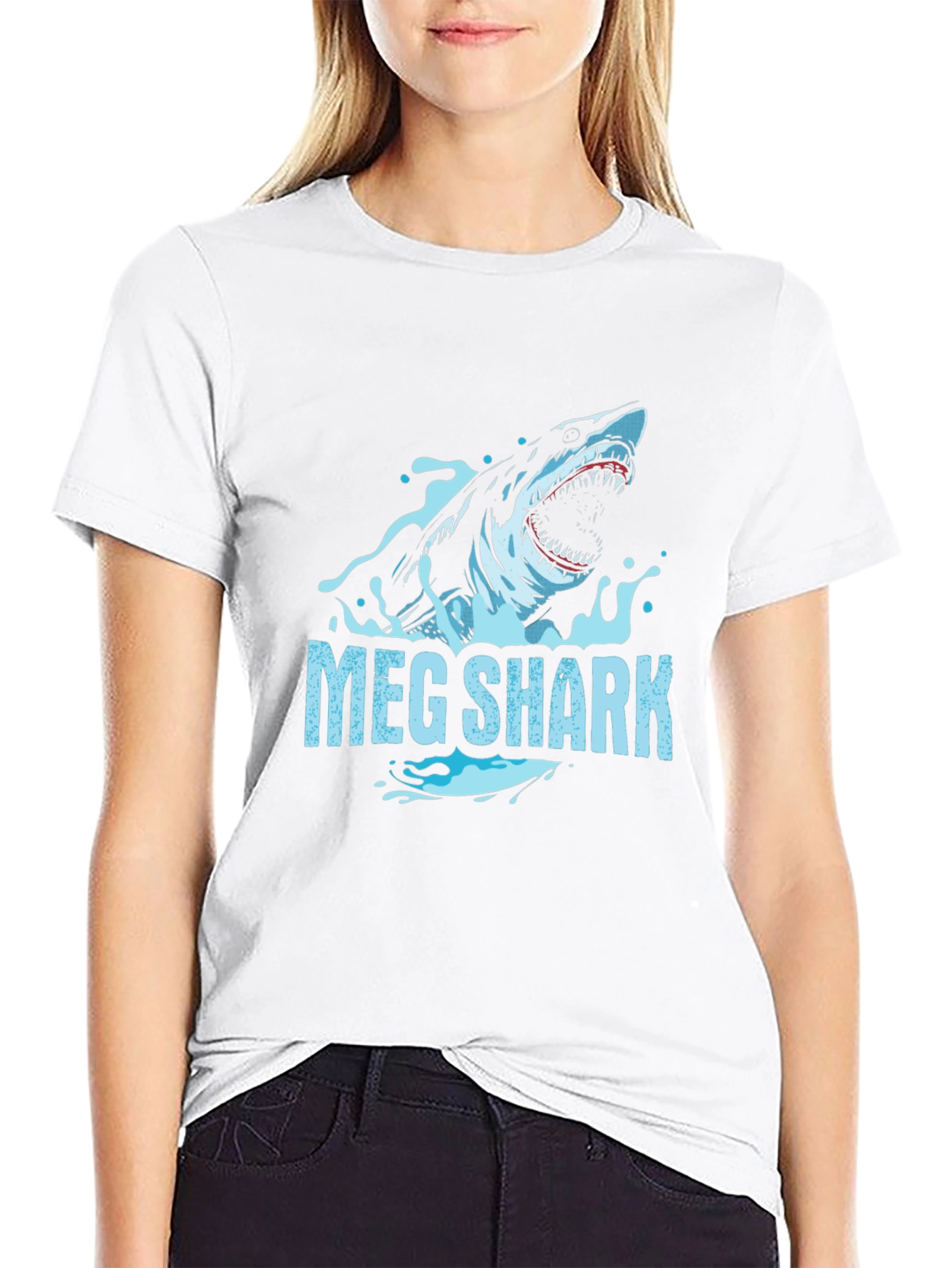 Meg Shark Graphic Tee - Black Cotton T-Shirt