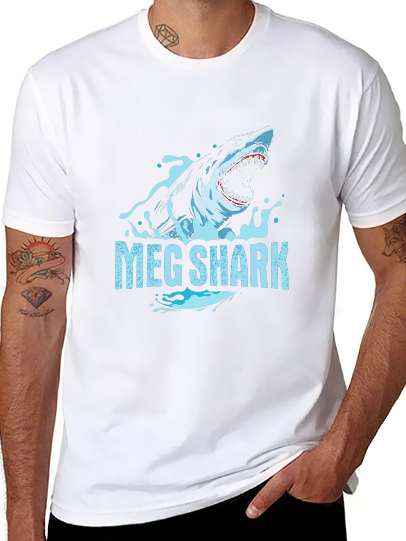 Meg Shark Graphic Tee - Black Cotton T-Shirt
