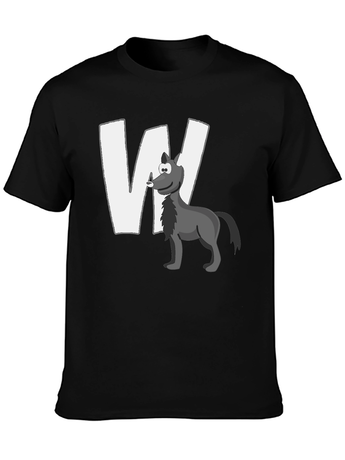 Wolf Cartoon Graphic Black T-Shirt