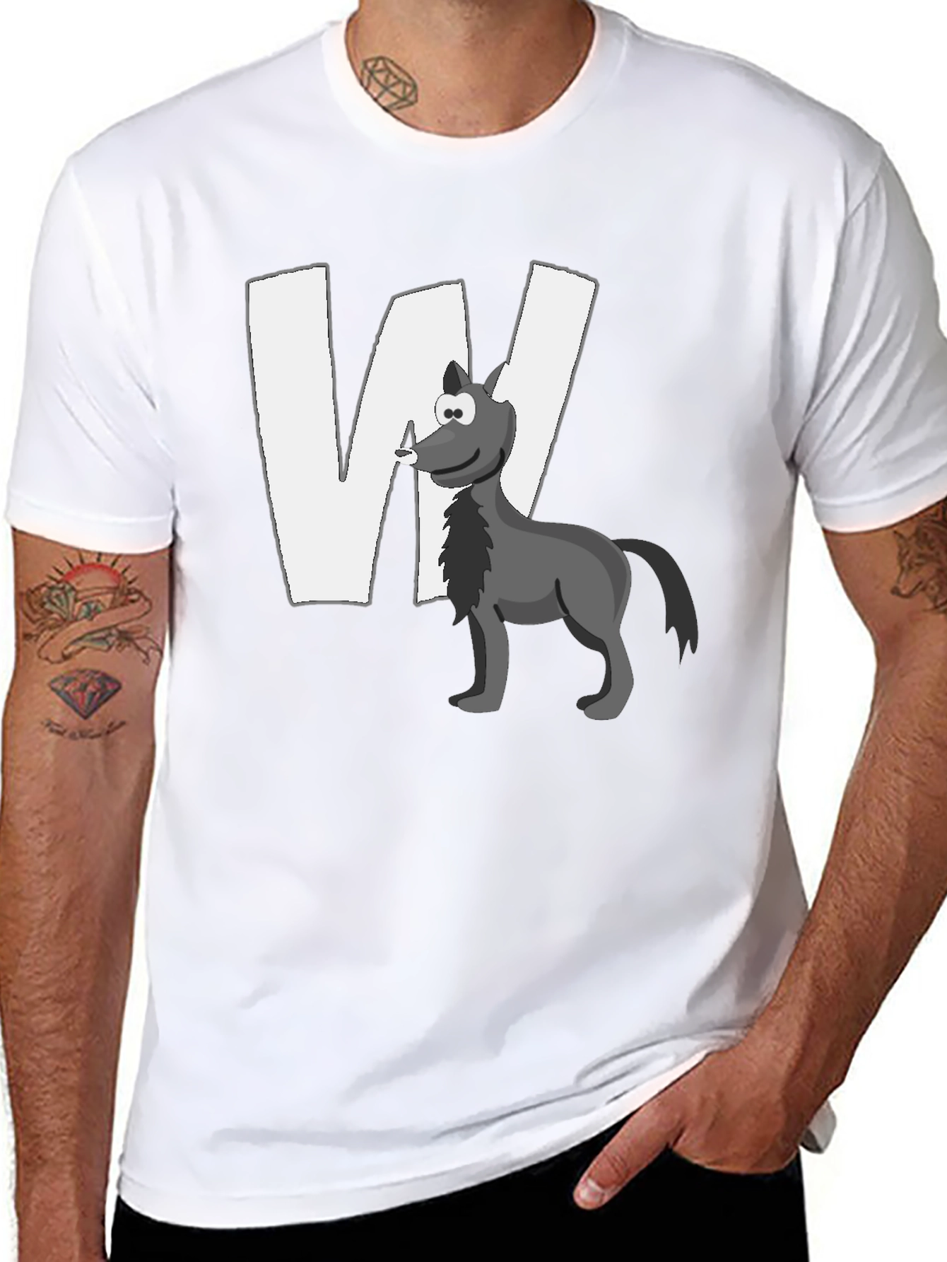 Wolf Cartoon Graphic Black T-Shirt