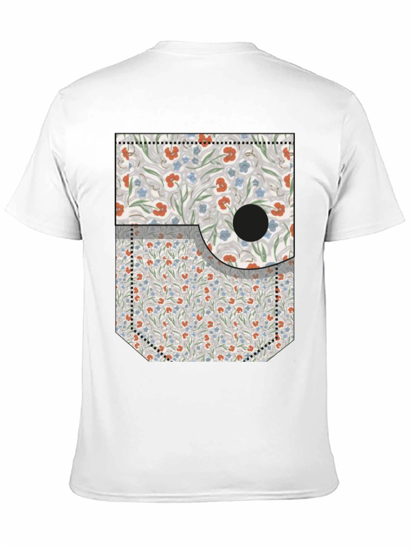 Floral Pocket Print Tee - Novelty Graphic T-Shirt