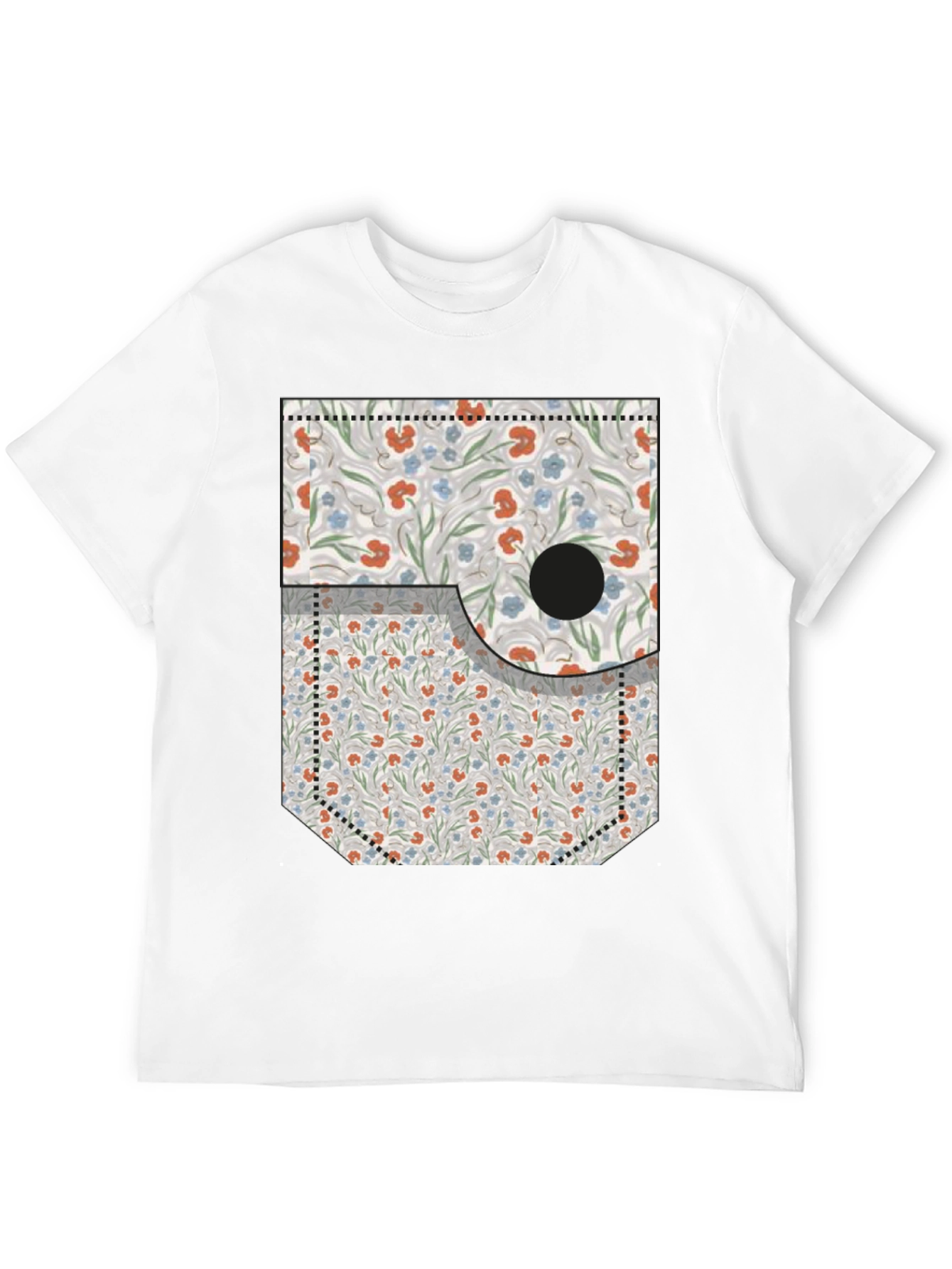 Floral Pocket Print Tee - Novelty Graphic T-Shirt