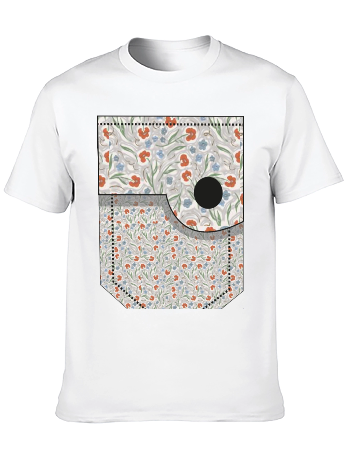 Floral Pocket Print Tee - Novelty Graphic T-Shirt