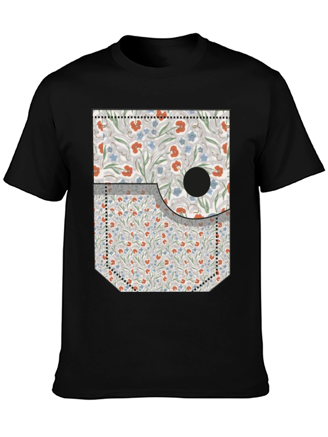 Floral Pocket Print Tee - Novelty Graphic T-Shirt