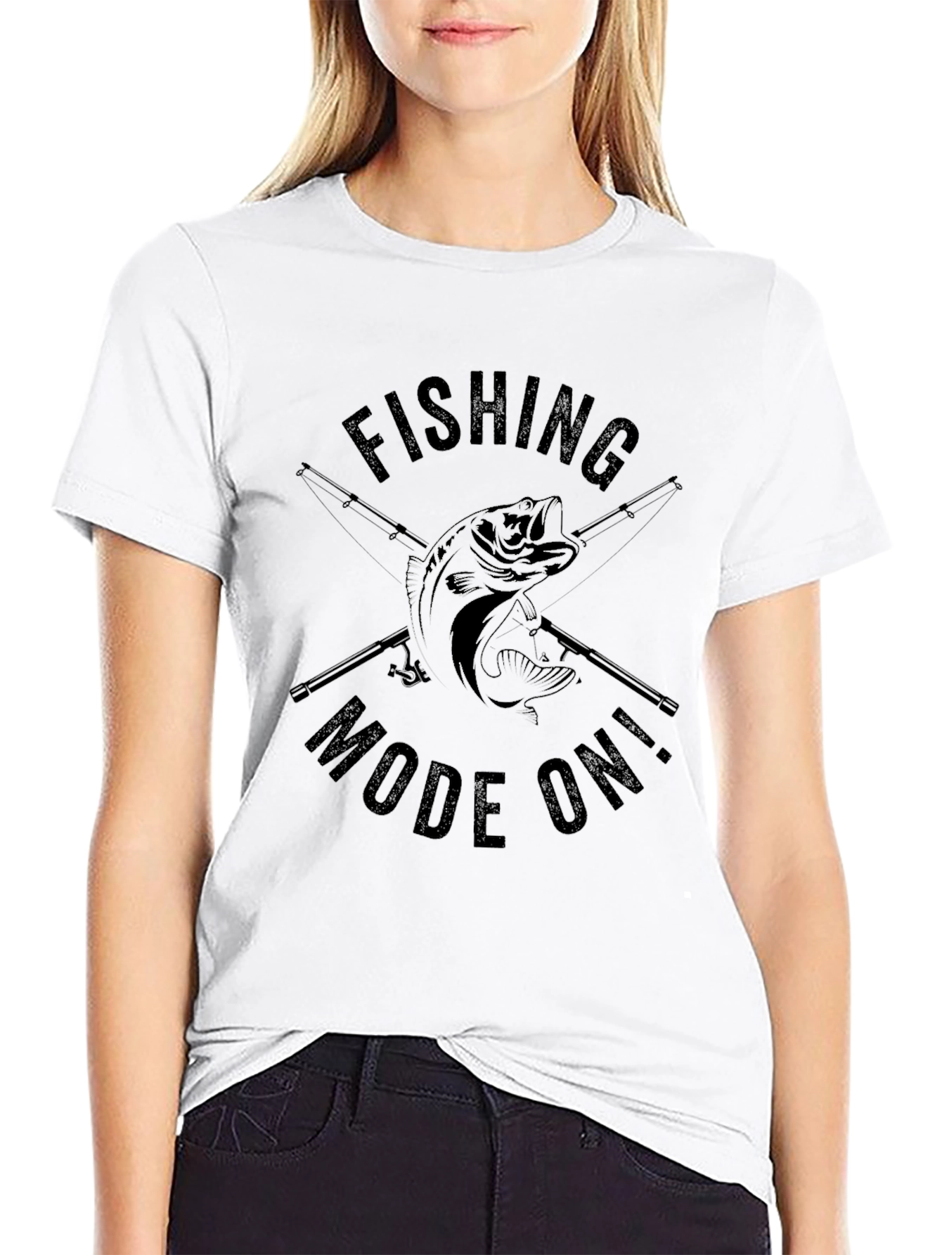 Fishing Mode On! Black Graphic T-Shirt
