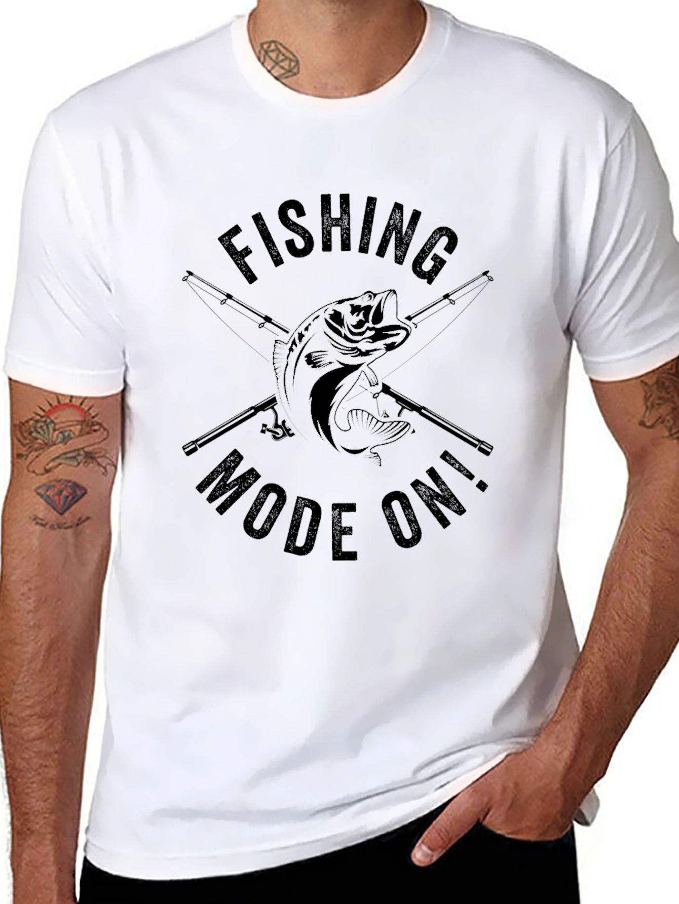 Fishing Mode On! Black Graphic T-Shirt